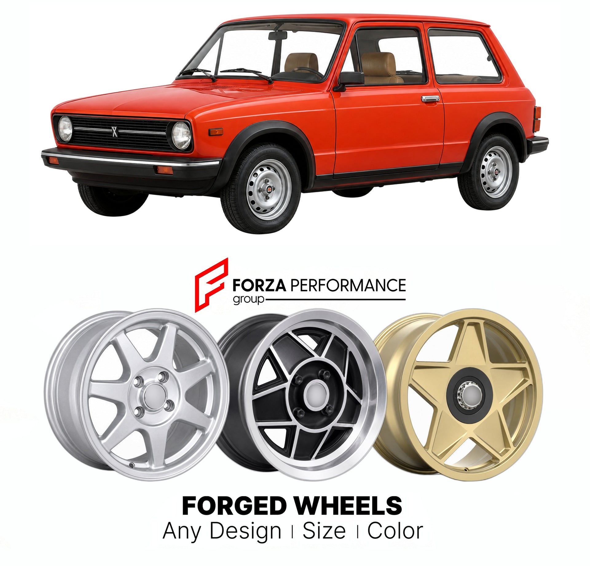 CUSTOM CLASSIC VINTAGE RESTOMOD RETRO OLD SCHOOL FORGED WHEELS RIMS for INNOCENTI MINI DE TOMASO 1976 - 1993

Custom forged wheels for Innocenti Mini de Tomaso 1976 - 1993. Classic, vintage, restomod wheel designs made to order in custom sizes, offsets, colors and finishes.

We manufacture premium quality forged wheels rims for Innocenti Mini de Tomaso 1976 - 1993 in any design, size, color.

THIS WHEEL DESIGN CAN BE CUSTOM-MADE FOR YOUR CAR IN ANY SIZE AND COLOR OPTIONS
Available in monoblock, 2-piece, 3-p