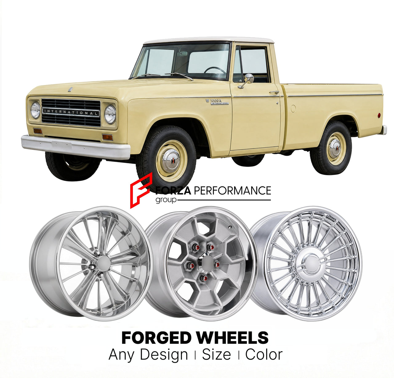 CUSTOM CLASSIC VINTAGE RESTOMOD RETRO OLD SCHOOL FORGED WHEELS RIMS for INTERNATIONAL HARVESTER 1000A 1966
Custom forged wheels for classic American muscle cars. Ideal for restomod builds, vintage restorations, and show cars. Deep dish and retro styling available.

We manufacture premium quality forged wheels rims for International Harvester 1000A 1966 in any design, size, color.

THIS WHEEL DESIGN CAN BE CUSTOM-MADE FOR YOUR CAR IN ANY SIZE AND COLOR OPTIONS
Available in monoblock, 2-piece, 3-piece, duoblo