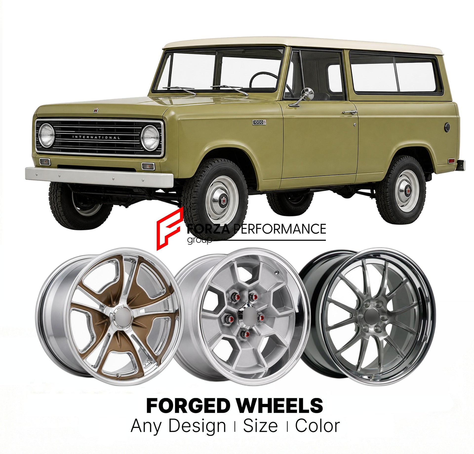 CUSTOM CLASSIC VINTAGE RESTOMOD RETRO OLD SCHOOL FORGED WHEELS RIMS for INTERNATIONAL HARVESTER 1000B 1967
Custom forged wheels for classic American muscle cars. Ideal for restomod builds, vintage restorations, and show cars. Deep dish and retro styling available.

We manufacture premium quality forged wheels rims for International Harvester 1000B 1967 in any design, size, color.

THIS WHEEL DESIGN CAN BE CUSTOM-MADE FOR YOUR CAR IN ANY SIZE AND COLOR OPTIONS
Available in monoblock, 2-piece, 3-piece, duoblo