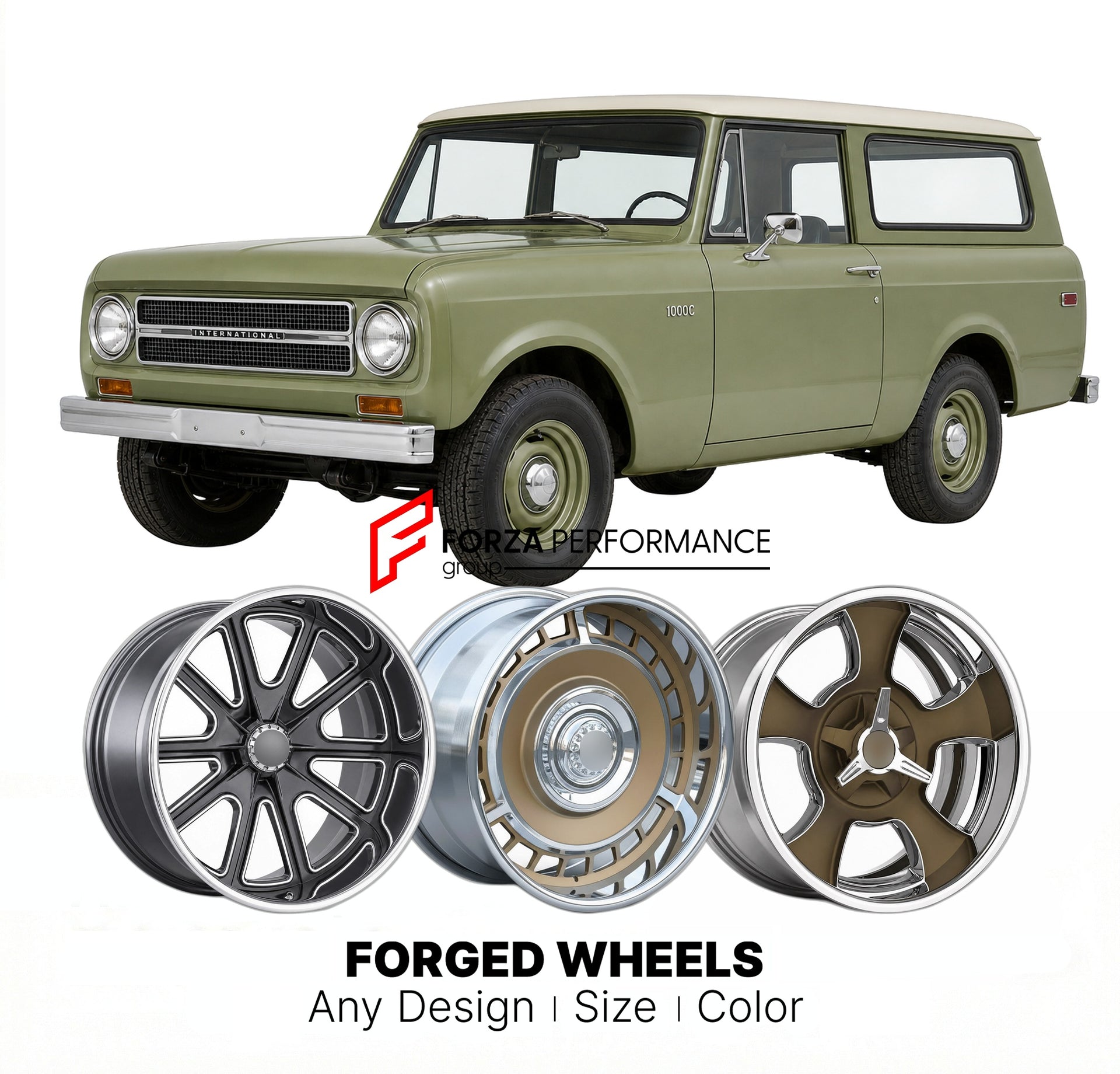 CUSTOM CLASSIC VINTAGE RESTOMOD RETRO OLD SCHOOL FORGED WHEELS RIMS for INTERNATIONAL HARVESTER 1000C 1968
Custom forged wheels for classic American muscle cars. Ideal for restomod builds, vintage restorations, and show cars. Deep dish and retro styling available.

We manufacture premium quality forged wheels rims for International Harvester 1000C 1968 in any design, size, color.

THIS WHEEL DESIGN CAN BE CUSTOM-MADE FOR YOUR CAR IN ANY SIZE AND COLOR OPTIONS
Available in monoblock, 2-piece, 3-piece, duoblo