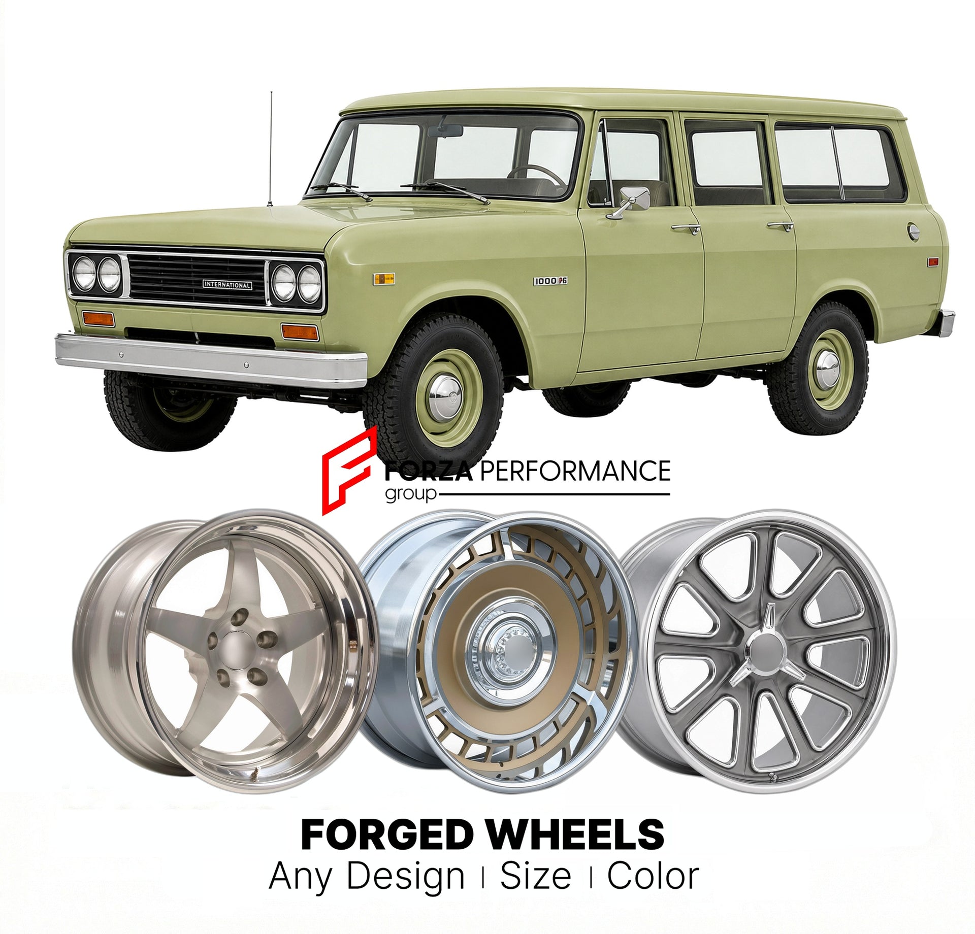 CUSTOM CLASSIC VINTAGE RESTOMOD RETRO OLD SCHOOL FORGED WHEELS RIMS for INTERNATIONAL HARVESTER 1000D 1969
Custom forged wheels for classic American muscle cars. Ideal for restomod builds, vintage restorations, and show cars. Deep dish and retro styling available.

We manufacture premium quality forged wheels rims for International Harvester 1000D 1969 in any design, size, color.

THIS WHEEL DESIGN CAN BE CUSTOM-MADE FOR YOUR CAR IN ANY SIZE AND COLOR OPTIONS
Available in monoblock, 2-piece, 3-piece, duoblo
