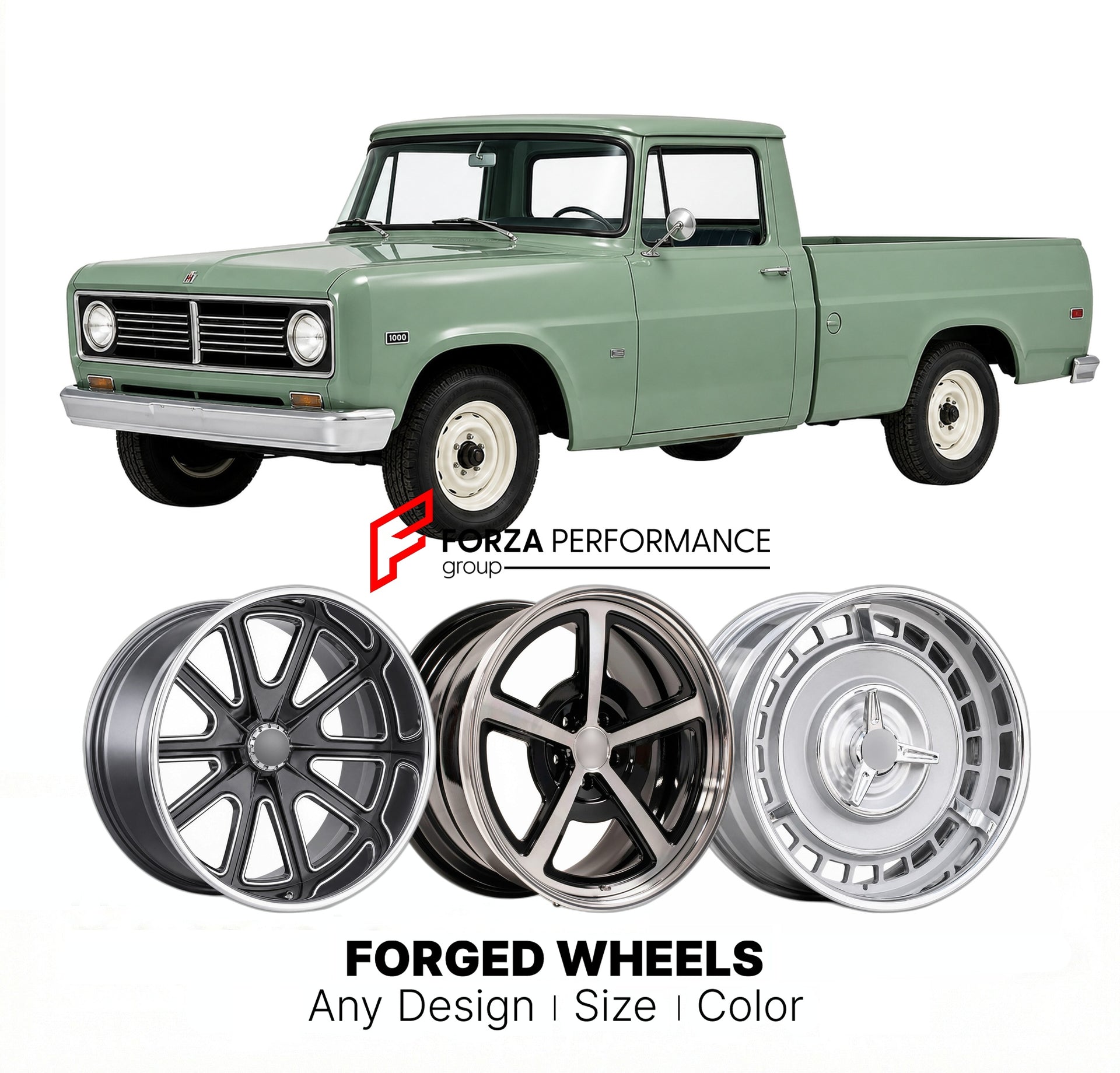 CUSTOM CLASSIC VINTAGE RESTOMOD RETRO OLD SCHOOL FORGED WHEELS RIMS for INTERNATIONAL HARVESTER 1000 1970
Custom forged wheels for classic American muscle cars. Ideal for restomod builds, vintage restorations, and show cars. Deep dish and retro styling available.

We manufacture premium quality forged wheels rims for International Harvester 1000 1970 in any design, size, color.

THIS WHEEL DESIGN CAN BE CUSTOM-MADE FOR YOUR CAR IN ANY SIZE AND COLOR OPTIONS
Available in monoblock, 2-piece, 3-piece, duoblock