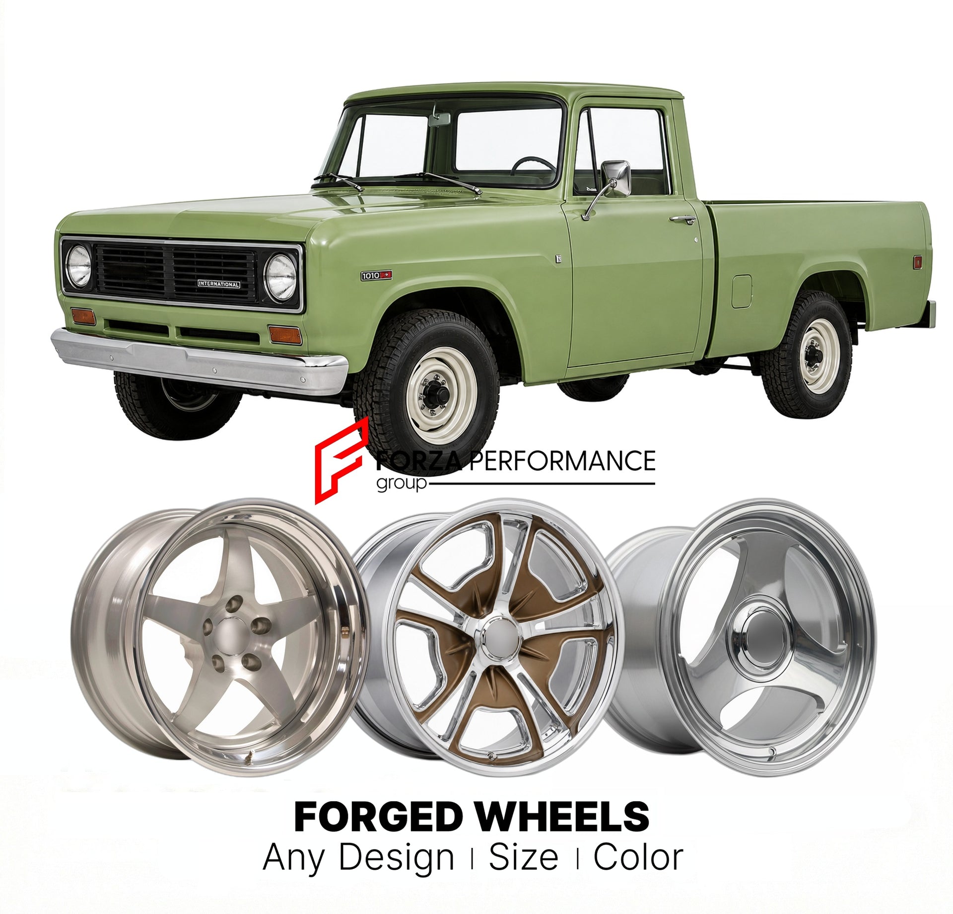 CUSTOM CLASSIC VINTAGE RESTOMOD RETRO OLD SCHOOL FORGED WHEELS RIMS for INTERNATIONAL HARVESTER 1010 1971 - 1973
Custom forged wheels for classic American muscle cars. Ideal for restomod builds, vintage restorations, and show cars. Deep dish and retro styling available.

We manufacture premium quality forged wheels rims for International Harvester 1010 1971 - 1973 in any design, size, color.

THIS WHEEL DESIGN CAN BE CUSTOM-MADE FOR YOUR CAR IN ANY SIZE AND COLOR OPTIONS
Available in monoblock, 2-piece, 3-p