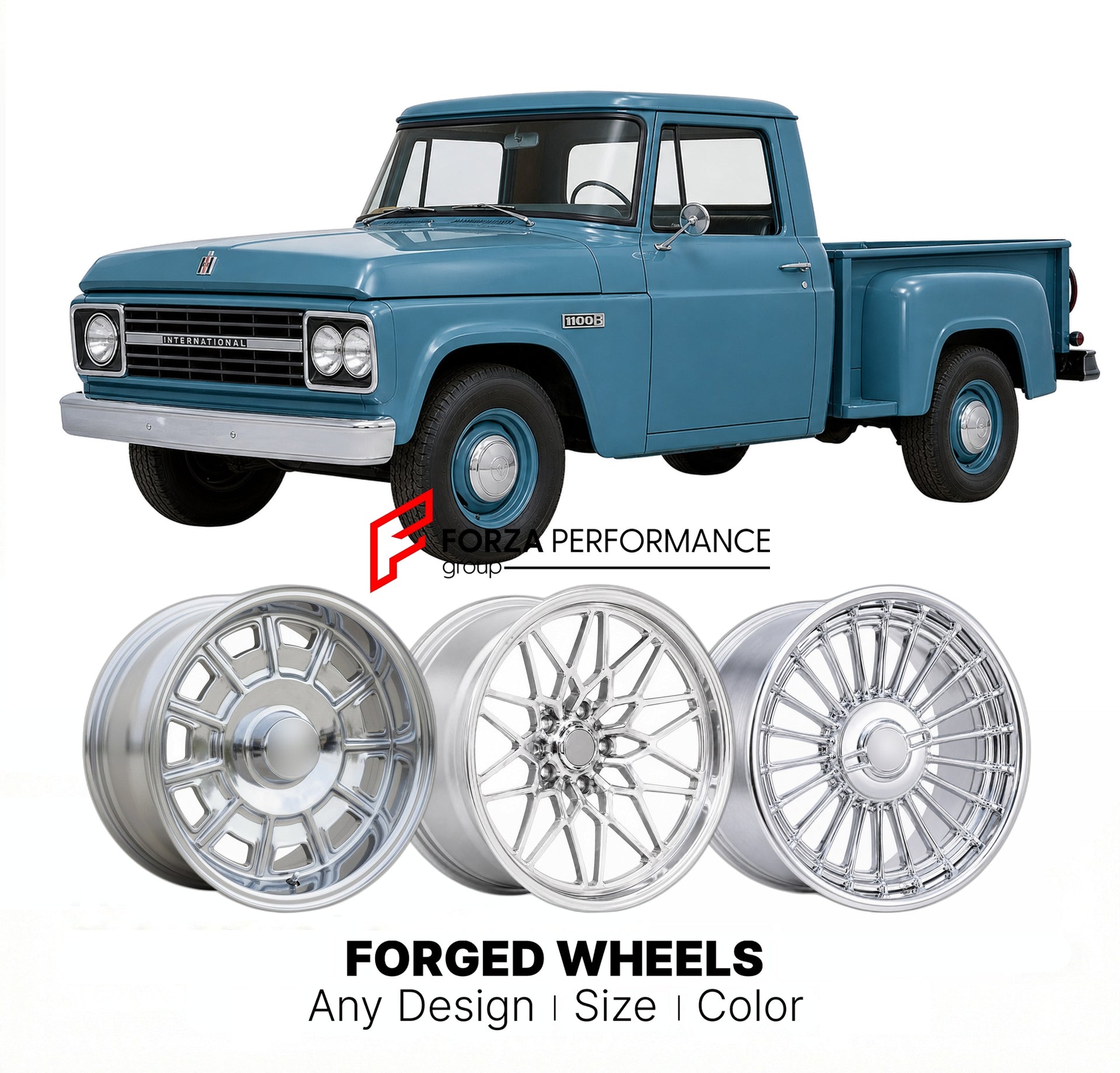 CUSTOM CLASSIC VINTAGE RESTOMOD RETRO OLD SCHOOL FORGED WHEELS RIMS for INTERNATIONAL HARVESTER 1100B 1967
Custom forged wheels for classic American muscle cars. Ideal for restomod builds, vintage restorations, and show cars. Deep dish and retro styling available.

We manufacture premium quality forged wheels rims for International Harvester 1100B 1967 in any design, size, color.

THIS WHEEL DESIGN CAN BE CUSTOM-MADE FOR YOUR CAR IN ANY SIZE AND COLOR OPTIONS
Available in monoblock, 2-piece, 3-piece, duoblo
