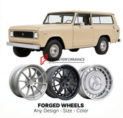 CUSTOM CLASSIC VINTAGE RESTOMOD RETRO OLD SCHOOL FORGED WHEELS RIMS for INTERNATIONAL HARVESTER 1100C 1968
Custom forged wheels for classic American muscle cars. Ideal for restomod builds, vintage restorations, and show cars. Deep dish and retro styling available.

We manufacture premium quality forged wheels rims for International Harvester 1100C 1968 in any design, size, color.

THIS WHEEL DESIGN CAN BE CUSTOM-MADE FOR YOUR CAR IN ANY SIZE AND COLOR OPTIONS
Available in monoblock, 2-piece, 3-piece, duoblo