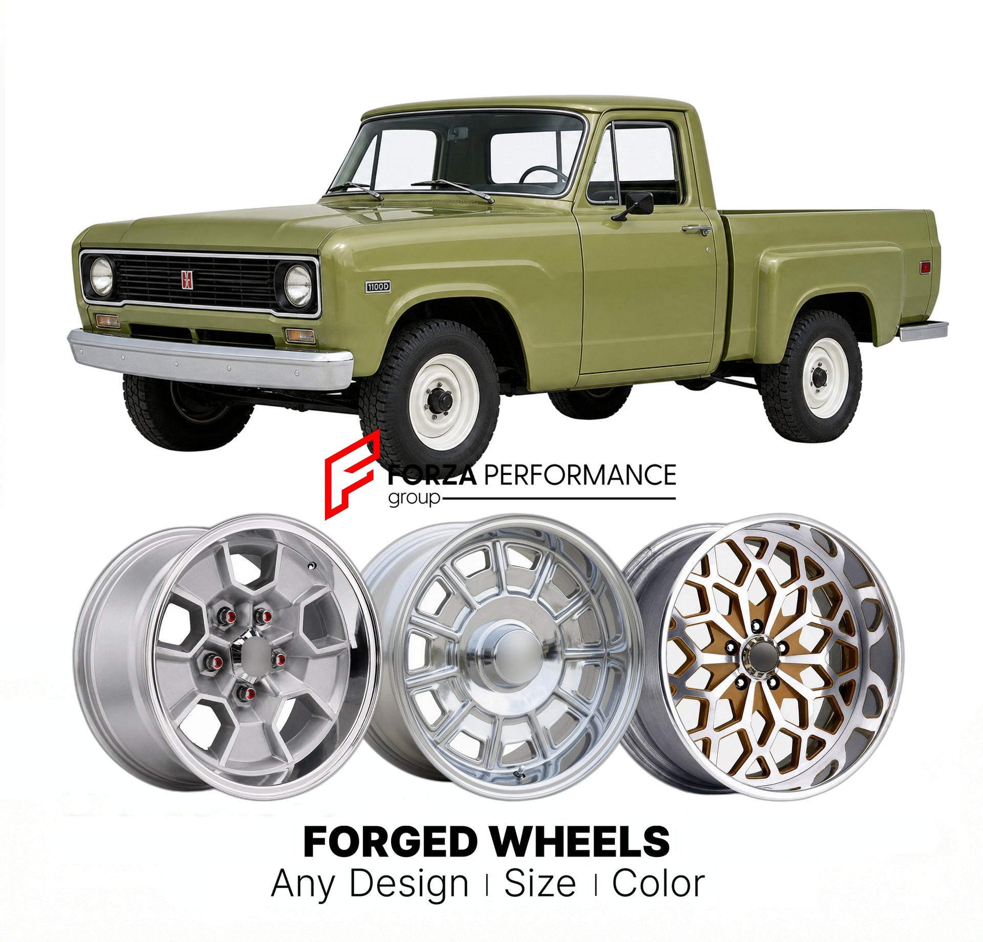 CUSTOM CLASSIC VINTAGE RESTOMOD RETRO OLD SCHOOL FORGED WHEELS RIMS for INTERNATIONAL HARVESTER 1100D 1969
Custom forged wheels for classic American muscle cars. Ideal for restomod builds, vintage restorations, and show cars. Deep dish and retro styling available.

We manufacture premium quality forged wheels rims for International Harvester 1100D 1969 in any design, size, color.

THIS WHEEL DESIGN CAN BE CUSTOM-MADE FOR YOUR CAR IN ANY SIZE AND COLOR OPTIONS
Available in monoblock, 2-piece, 3-piece, duoblo