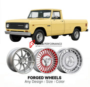 CUSTOM CLASSIC VINTAGE RESTOMOD RETRO OLD SCHOOL FORGED WHEELS RIMS for INTERNATIONAL HARVESTER 150 1974
Custom forged wheels for classic American muscle cars. Ideal for restomod builds, vintage restorations, and show cars. Deep dish and retro styling available.

We manufacture premium quality forged wheels rims for International Harvester 150 1974 in any design, size, color.

THIS WHEEL DESIGN CAN BE CUSTOM-MADE FOR YOUR CAR IN ANY SIZE AND COLOR OPTIONS
Available in monoblock, 2-piece, 3-piece, duoblock, 