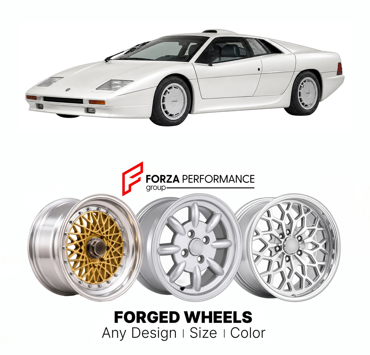 CUSTOM CLASSIC VINTAGE RESTOMOD RETRO OLD SCHOOL FORGED WHEELS RIMS for ISDERA IMPERATOR 108I SERIES 1 1984 - 1991

Custom forged wheels for Isdera Imperator 108i Series 1 1984 - 1991. Classic, vintage, restomod wheel designs made to order in custom sizes, offsets, colors and finishes.

We manufacture premium quality forged wheels rims for Isdera Imperator 108i Series 1 1984 - 1991 in any design, size, color.

THIS WHEEL DESIGN CAN BE CUSTOM-MADE FOR YOUR CAR IN ANY SIZE AND COLOR OPTIONS
Available in monob