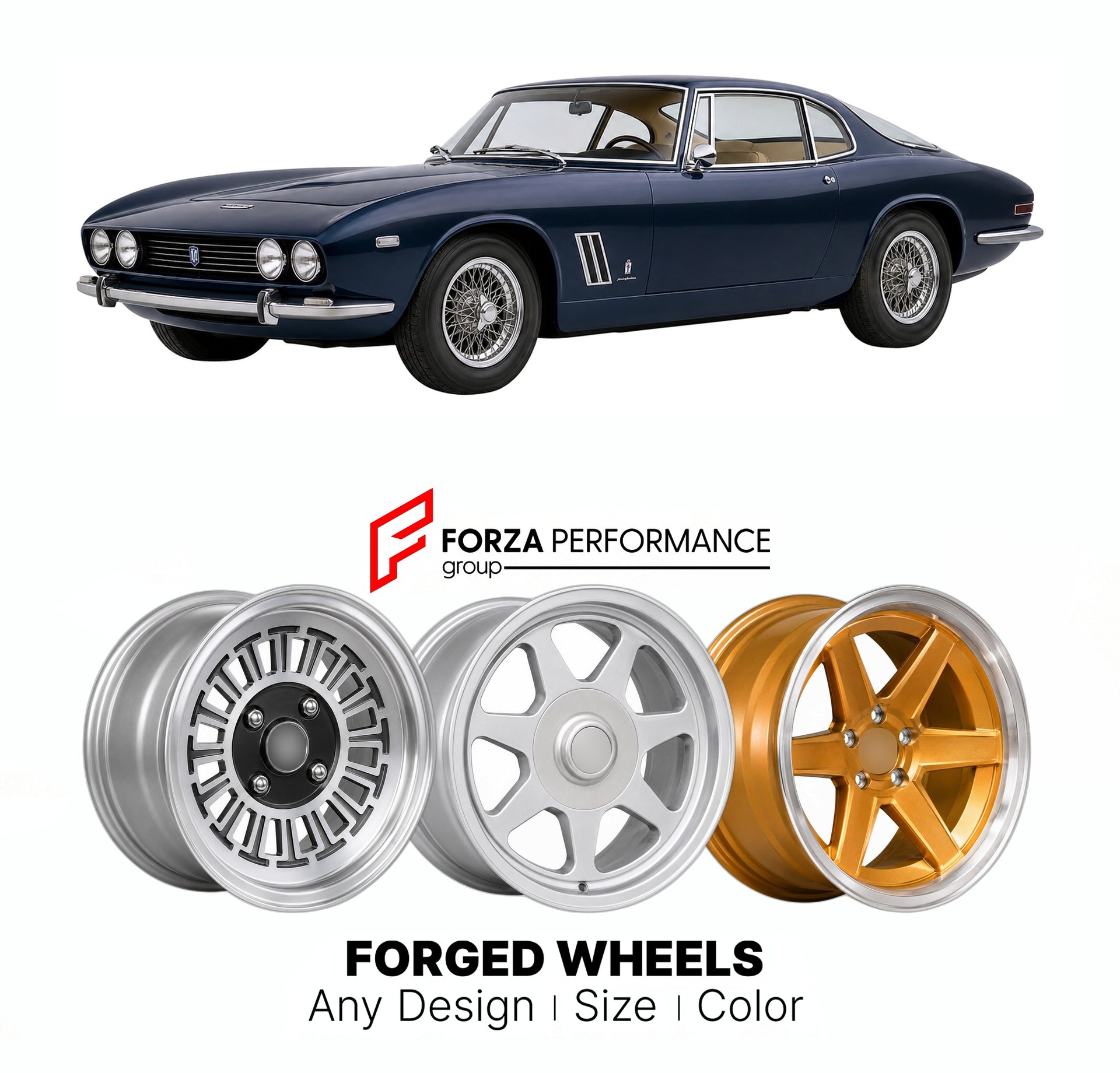 CUSTOM CLASSIC VINTAGE RESTOMOD RETRO OLD SCHOOL FORGED WHEELS RIMS for ISO GRIFO 1965 - 1974

Custom forged wheels for Iso Grifo 1965 - 1974. Classic, vintage, restomod wheel designs made to order in custom sizes, offsets, colors and finishes.

We manufacture premium quality forged wheels rims for Iso Grifo 1965 - 1974 in any design, size, color.

THIS WHEEL DESIGN CAN BE CUSTOM-MADE FOR YOUR CAR IN ANY SIZE AND COLOR OPTIONS
Available in monoblock, 2-piece, 3-piece, duoblock, beadlock
3D wheel renderings 
