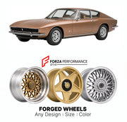 CUSTOM CLASSIC VINTAGE RESTOMOD RETRO OLD SCHOOL FORGED WHEELS RIMS for ISO LELE 1969 - 1974

Custom forged wheels for Iso Lele 1969 - 1974. Classic, vintage, restomod wheel designs made to order in custom sizes, offsets, colors and finishes.

We manufacture premium quality forged wheels rims for Iso Lele 1969 - 1974 in any design, size, color.

THIS WHEEL DESIGN CAN BE CUSTOM-MADE FOR YOUR CAR IN ANY SIZE AND COLOR OPTIONS
Available in monoblock, 2-piece, 3-piece, duoblock, beadlock
3D wheel renderings are