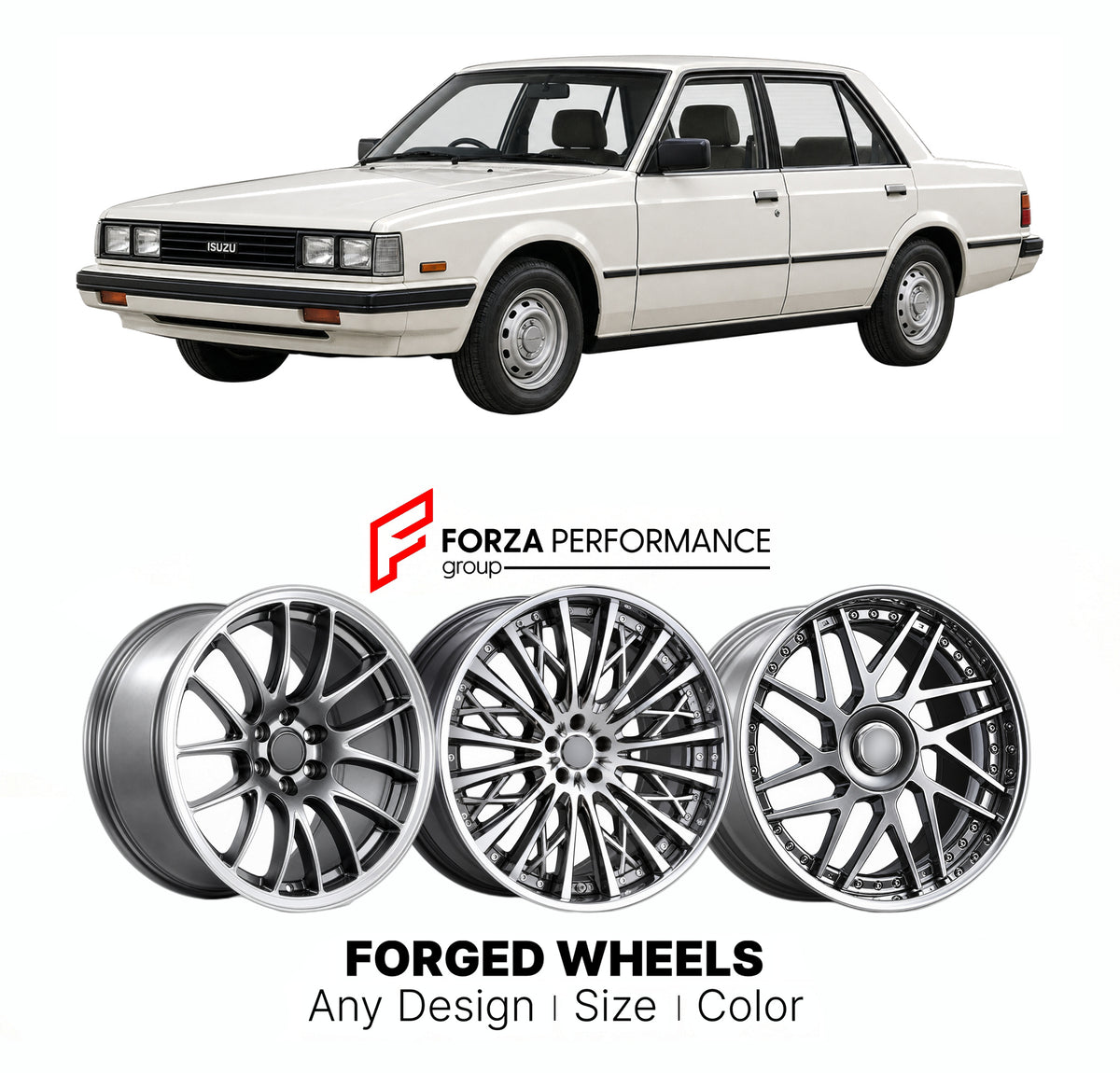 CUSTOM CLASSIC VINTAGE RESTOMOD RETRO OLD SCHOOL FORGED WHEELS RIMS for ISUZU ASKA JJ 1983 - 1989

Custom forged wheels for Isuzu Aska JJ 1983 - 1989. Classic, vintage, restomod and retro JDM wheel designs made to order in custom sizes, offsets, colors and finishes with guaranteed fitment.

We manufacture premium quality forged wheels rims for Isuzu Aska JJ 1983 - 1989 in any design, size, color.

JDM WHEEL DESIGNS: our Japanese collection for sedans and wagons includes designs inspired by Weds Kranze, Leon