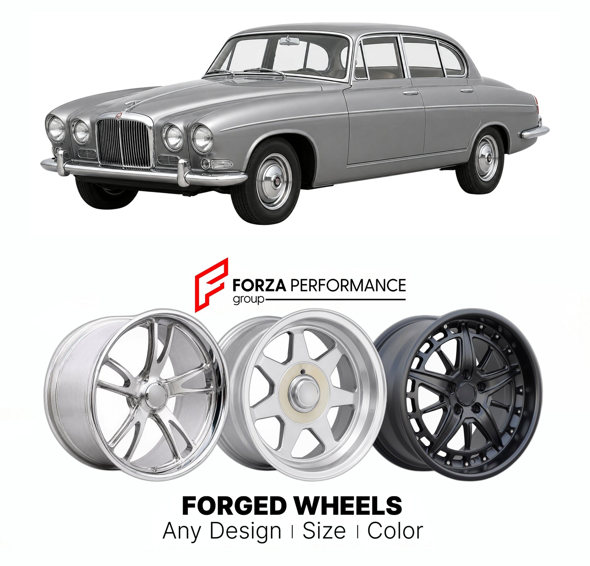 CUSTOM CLASSIC VINTAGE RESTOMOD RETRO OLD SCHOOL FORGED WHEELS RIMS for JAGUAR 420 1966 - 1968

Custom forged wheels for Jaguar 420 1966 - 1968. Classic, vintage, restomod wheel designs made to order in custom sizes, offsets, colors and finishes.

We manufacture premium quality forged wheels rims for Jaguar 420 1966 - 1968 in any design, size, color.

THIS WHEEL DESIGN CAN BE CUSTOM-MADE FOR YOUR CAR IN ANY SIZE AND COLOR OPTIONS
Available in monoblock, 2-piece, 3-piece, duoblock, beadlock
3D wheel renderin