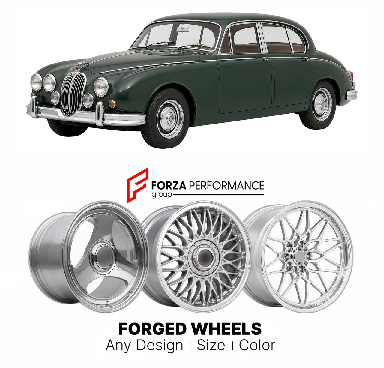 CUSTOM CLASSIC VINTAGE RESTOMOD RETRO OLD SCHOOL FORGED WHEELS RIMS for JAGUAR MK 2 1959 - 1967

Custom forged wheels for Jaguar MK 2 1959 - 1967. Classic, vintage, restomod wheel designs made to order in custom sizes, offsets, colors and finishes.

We manufacture premium quality forged wheels rims for Jaguar MK 2 1959 - 1967 in any design, size, color.

THIS WHEEL DESIGN CAN BE CUSTOM-MADE FOR YOUR CAR IN ANY SIZE AND COLOR OPTIONS
Available in monoblock, 2-piece, 3-piece, duoblock, beadlock
3D wheel rende