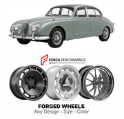 CUSTOM CLASSIC VINTAGE RESTOMOD RETRO OLD SCHOOL FORGED WHEELS RIMS for JAGUAR MK II 3.4 LITRE 1959 - 1967

Custom forged wheels for Jaguar MK II 3.4 Litre 1959 - 1967. Classic, vintage, restomod wheel designs made to order in custom sizes, offsets, colors and finishes.

We manufacture premium quality forged wheels rims for Jaguar MK II 3.4 Litre 1959 - 1967 in any design, size, color.

THIS WHEEL DESIGN CAN BE CUSTOM-MADE FOR YOUR CAR IN ANY SIZE AND COLOR OPTIONS
Available in monoblock, 2-piece, 3-piece, 