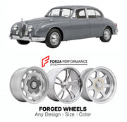 CUSTOM CLASSIC VINTAGE RESTOMOD RETRO OLD SCHOOL FORGED WHEELS RIMS for JAGUAR MK II 3.8 1959 - 1967

Custom forged wheels for Jaguar MK II 3.8 1959 - 1967. Classic, vintage, restomod wheel designs made to order in custom sizes, offsets, colors and finishes.

We manufacture premium quality forged wheels rims for Jaguar MK II 3.8 1959 - 1967 in any design, size, color.

THIS WHEEL DESIGN CAN BE CUSTOM-MADE FOR YOUR CAR IN ANY SIZE AND COLOR OPTIONS
Available in monoblock, 2-piece, 3-piece, duoblock, beadlock