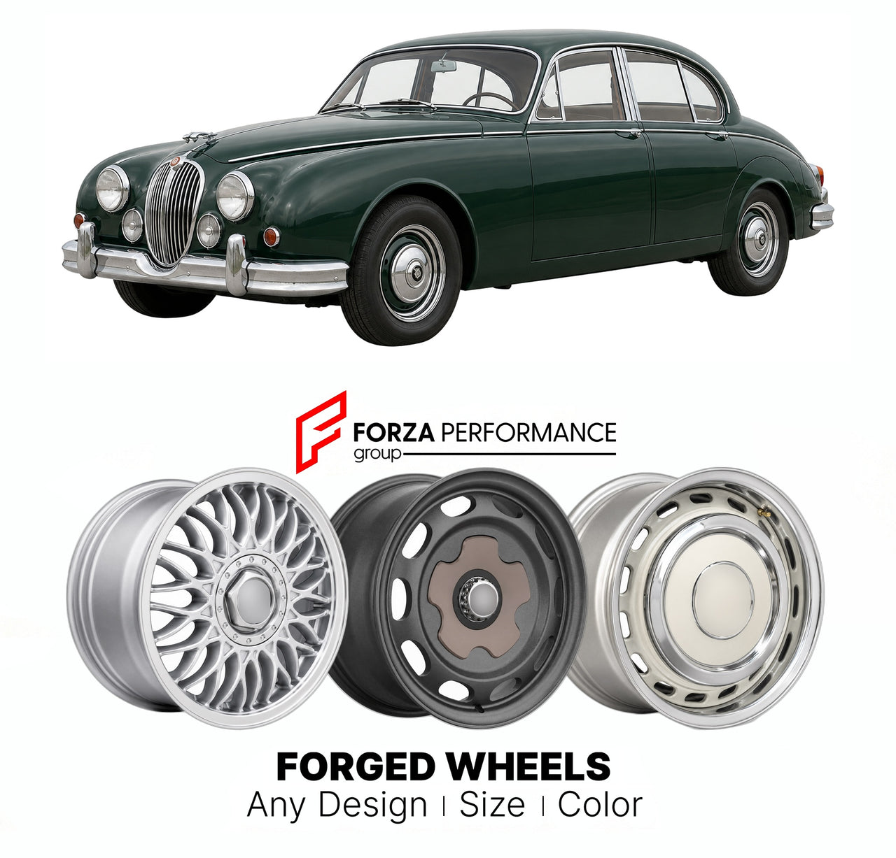 CUSTOM CLASSIC VINTAGE RESTOMOD RETRO OLD SCHOOL FORGED WHEELS RIMS for JAGUAR MARK 2 1959 - 1967

Custom forged wheels for Jaguar Mark 2 1959 - 1967. Classic, vintage, restomod wheel designs made to order in custom sizes, offsets, colors and finishes.

We manufacture premium quality forged wheels rims for Jaguar Mark 2 1959 - 1967 in any design, size, color.

THIS WHEEL DESIGN CAN BE CUSTOM-MADE FOR YOUR CAR IN ANY SIZE AND COLOR OPTIONS
Available in monoblock, 2-piece, 3-piece, duoblock, beadlock
3D wheel