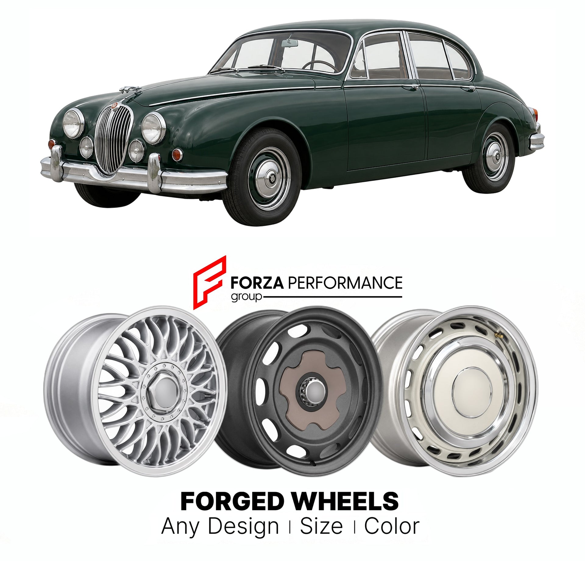 CUSTOM CLASSIC VINTAGE RESTOMOD RETRO OLD SCHOOL FORGED WHEELS RIMS for JAGUAR MARK 2 1959 - 1967

Custom forged wheels for Jaguar Mark 2 1959 - 1967. Classic, vintage, restomod wheel designs made to order in custom sizes, offsets, colors and finishes.

We manufacture premium quality forged wheels rims for Jaguar Mark 2 1959 - 1967 in any design, size, color.

THIS WHEEL DESIGN CAN BE CUSTOM-MADE FOR YOUR CAR IN ANY SIZE AND COLOR OPTIONS
Available in monoblock, 2-piece, 3-piece, duoblock, beadlock
3D wheel