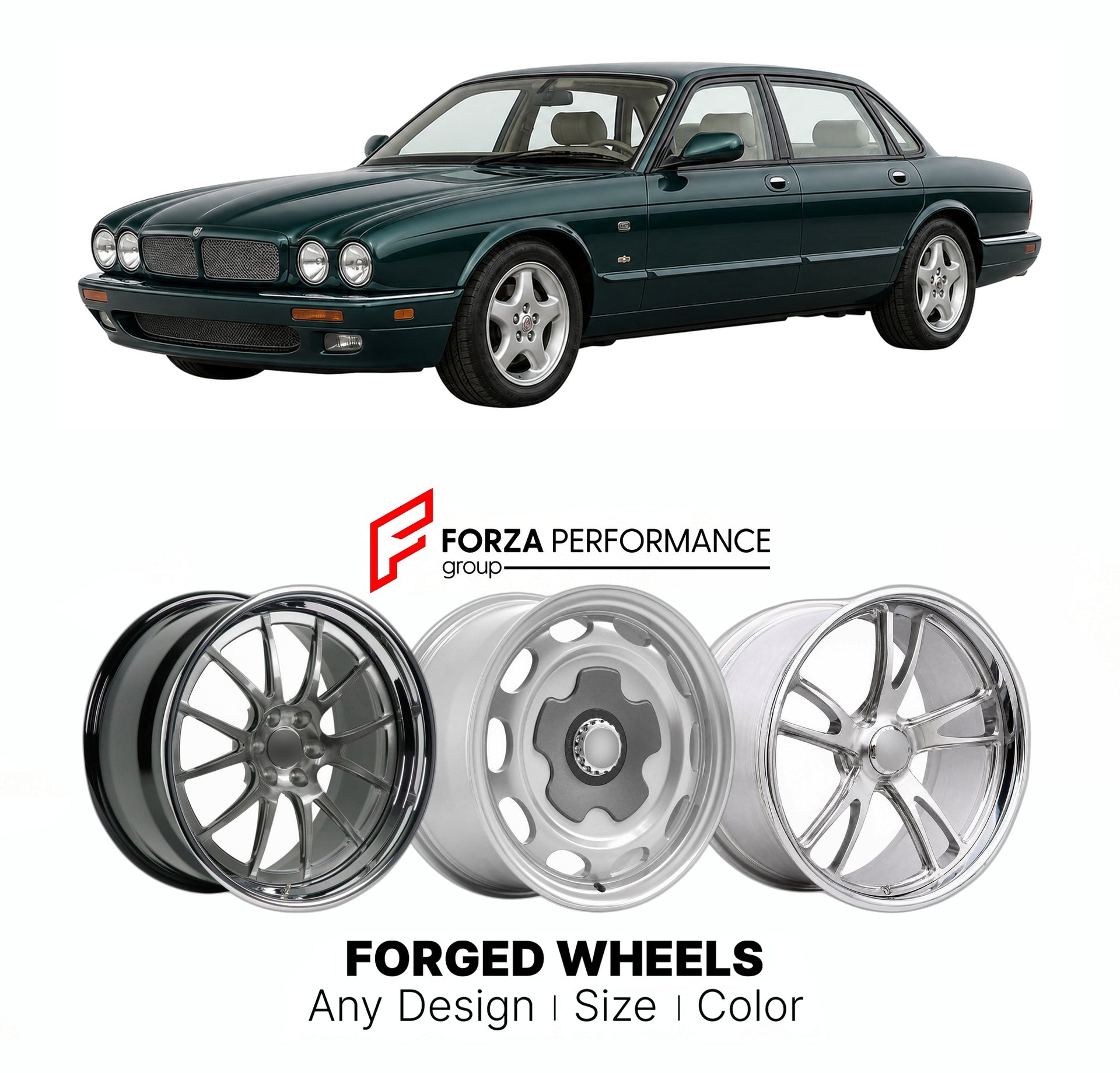 CUSTOM CLASSIC VINTAGE RESTOMOD RETRO OLD SCHOOL FORGED WHEELS RIMS for JAGUAR X300 XJR 1994 - 1997

Custom forged wheels for Jaguar X300 XJR 1994 - 1997. Classic, vintage, restomod wheel designs made to order in custom sizes, offsets, colors and finishes.

We manufacture premium quality forged wheels rims for Jaguar X300 XJR 1994 - 1997 in any design, size, color.

THIS WHEEL DESIGN CAN BE CUSTOM-MADE FOR YOUR CAR IN ANY SIZE AND COLOR OPTIONS
Available in monoblock, 2-piece, 3-piece, duoblock, beadlock
3D