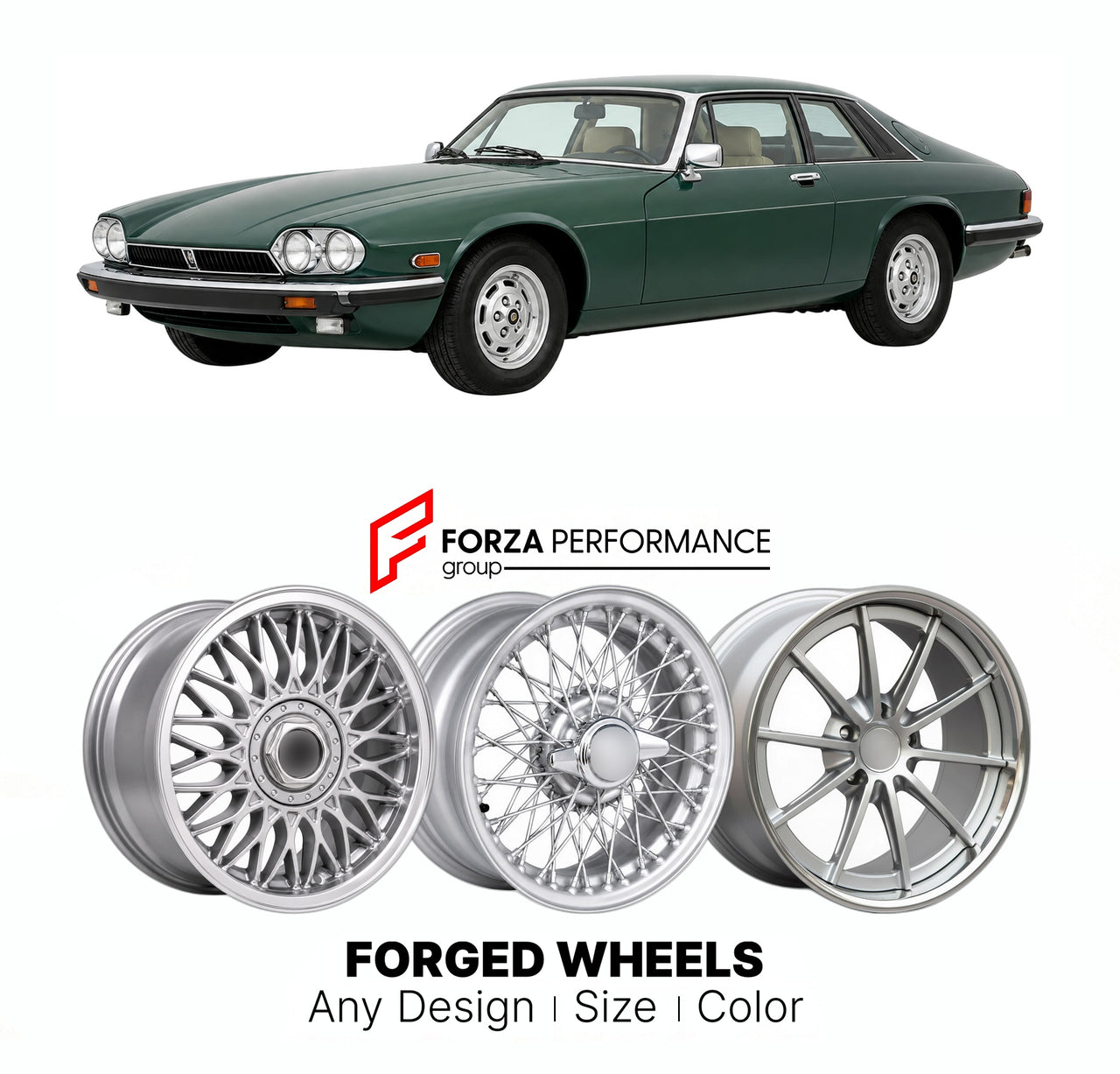 CUSTOM CLASSIC VINTAGE RESTOMOD RETRO OLD SCHOOL FORGED WHEELS RIMS for JAGUAR XJ-S 1975 - 1991

Custom forged wheels for Jaguar XJ-S 1975 - 1991. Classic, vintage, restomod wheel designs made to order in custom sizes, offsets, colors and finishes.

We manufacture premium quality forged wheels rims for Jaguar XJ-S 1975 - 1991 in any design, size, color.

THIS WHEEL DESIGN CAN BE CUSTOM-MADE FOR YOUR CAR IN ANY SIZE AND COLOR OPTIONS
Available in monoblock, 2-piece, 3-piece, duoblock, beadlock
3D wheel rende