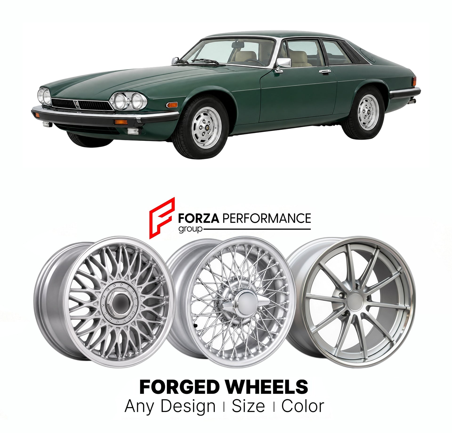 CUSTOM CLASSIC VINTAGE RESTOMOD RETRO OLD SCHOOL FORGED WHEELS RIMS for JAGUAR XJ-S 1975 - 1991

Custom forged wheels for Jaguar XJ-S 1975 - 1991. Classic, vintage, restomod wheel designs made to order in custom sizes, offsets, colors and finishes.

We manufacture premium quality forged wheels rims for Jaguar XJ-S 1975 - 1991 in any design, size, color.

THIS WHEEL DESIGN CAN BE CUSTOM-MADE FOR YOUR CAR IN ANY SIZE AND COLOR OPTIONS
Available in monoblock, 2-piece, 3-piece, duoblock, beadlock
3D wheel rende