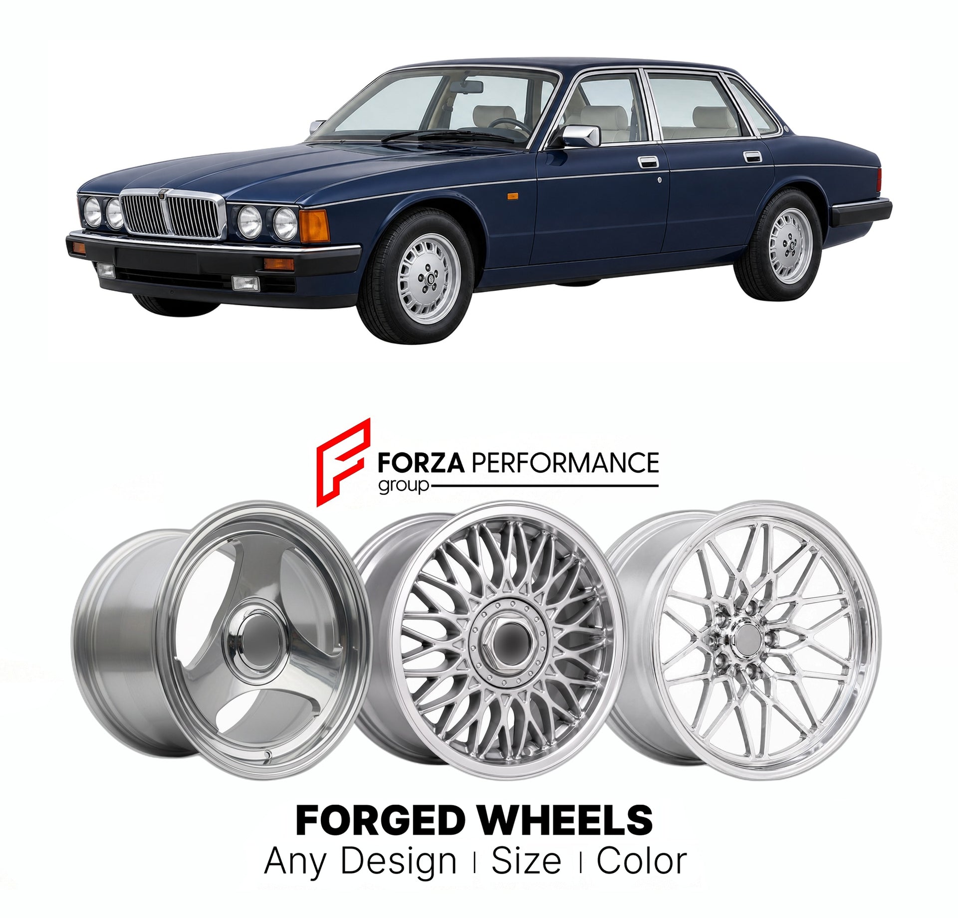 CUSTOM CLASSIC VINTAGE RESTOMOD RETRO OLD SCHOOL FORGED WHEELS RIMS for JAGUAR XJ40 1986 - 1994

Custom forged wheels for Jaguar XJ40 1986 - 1994. Classic, vintage, restomod wheel designs made to order in custom sizes, offsets, colors and finishes.

We manufacture premium quality forged wheels rims for Jaguar XJ40 1986 - 1994 in any design, size, color.

THIS WHEEL DESIGN CAN BE CUSTOM-MADE FOR YOUR CAR IN ANY SIZE AND COLOR OPTIONS
Available in monoblock, 2-piece, 3-piece, duoblock, beadlock
3D wheel rende