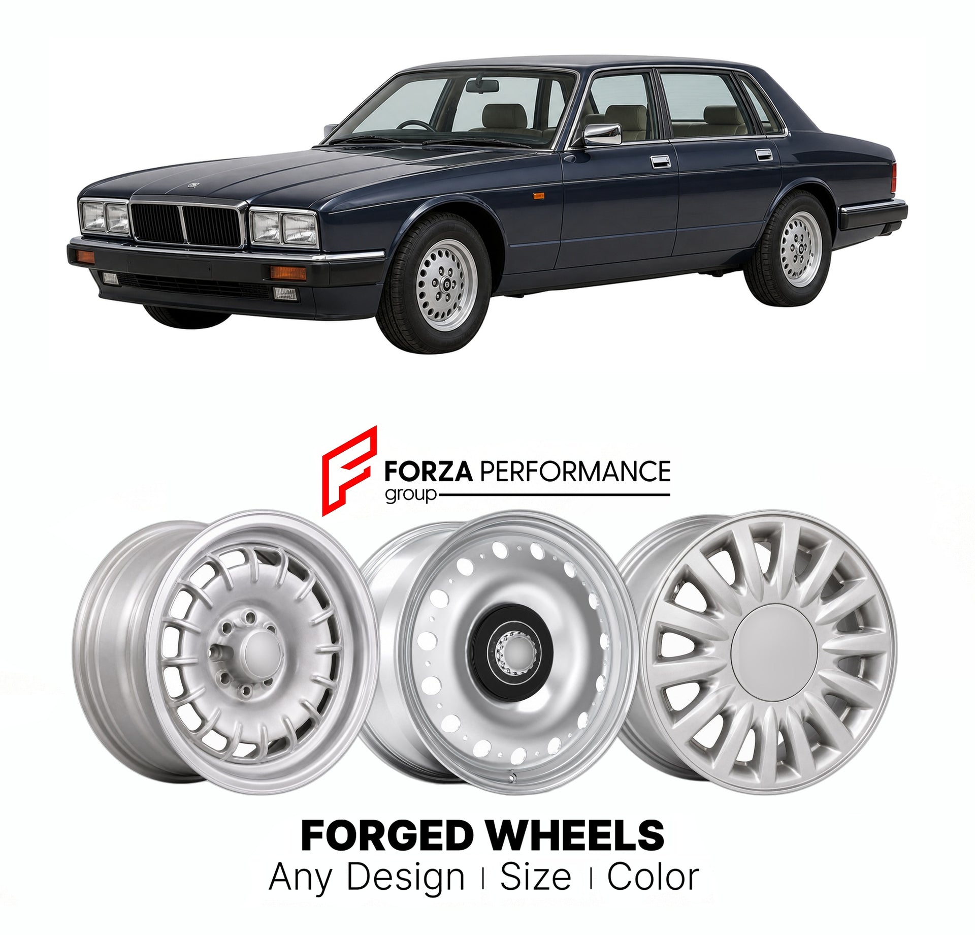 CUSTOM CLASSIC VINTAGE RESTOMOD RETRO OLD SCHOOL FORGED WHEELS RIMS for JAGUAR XJ40 SOVEREIGN 1986 - 1994

Custom forged wheels for Jaguar XJ40 Sovereign 1986 - 1994. Classic, vintage, restomod wheel designs made to order in custom sizes, offsets, colors and finishes.

We manufacture premium quality forged wheels rims for Jaguar XJ40 Sovereign 1986 - 1994 in any design, size, color.

THIS WHEEL DESIGN CAN BE CUSTOM-MADE FOR YOUR CAR IN ANY SIZE AND COLOR OPTIONS
Available in monoblock, 2-piece, 3-piece, duo