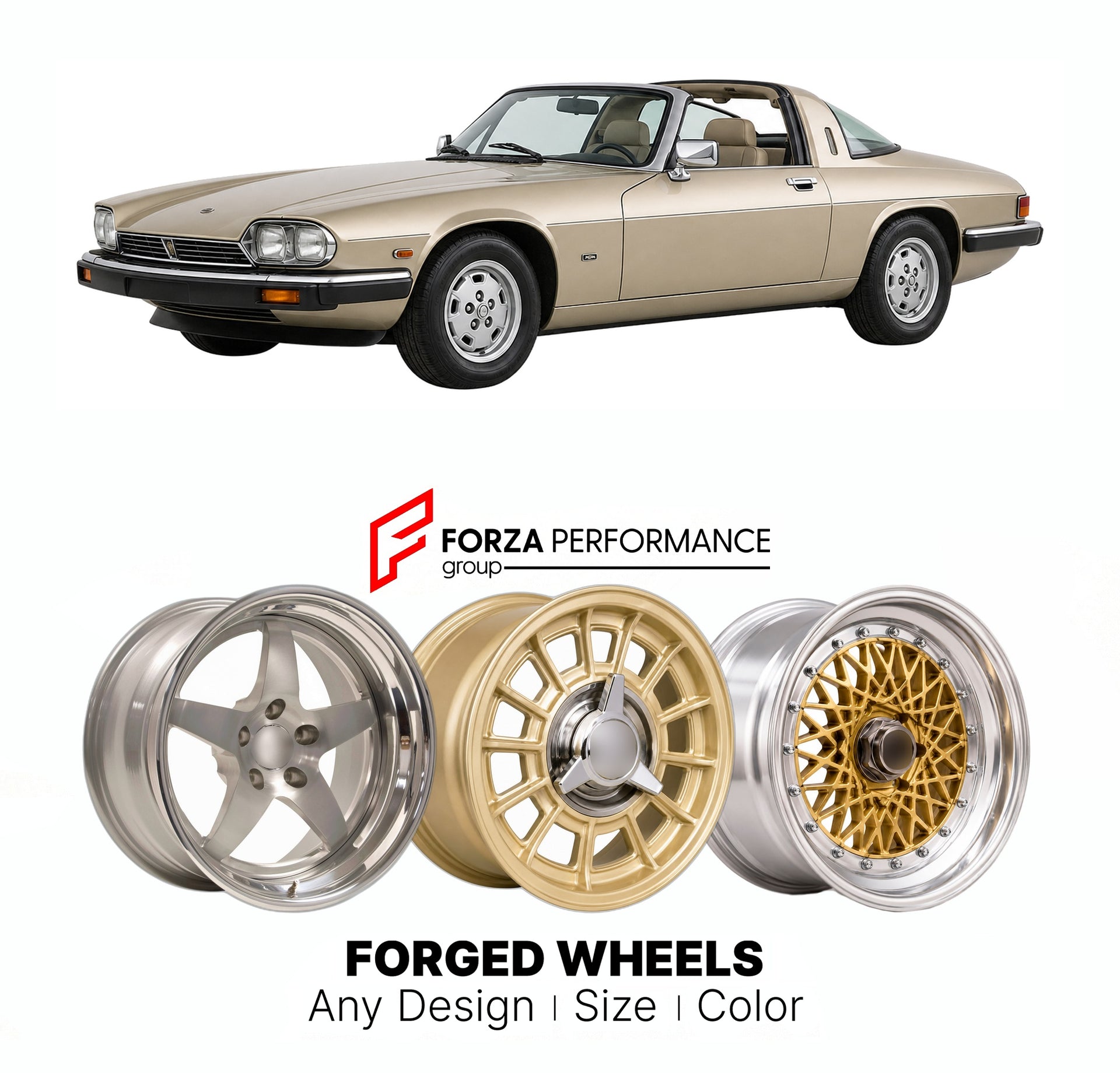 CUSTOM CLASSIC VINTAGE RESTOMOD RETRO OLD SCHOOL FORGED WHEELS RIMS for JAGUAR XJS-C XJ-S CABRIOLET TARGA 1983 - 1988

Custom forged wheels for Jaguar XJS-C XJ-S Cabriolet Targa 1983 - 1988. Classic, vintage, restomod wheel designs made to order in custom sizes, offsets, colors and finishes.

We manufacture premium quality forged wheels rims for Jaguar XJS-C XJ-S Cabriolet Targa 1983 - 1988 in any design, size, color.

THIS WHEEL DESIGN CAN BE CUSTOM-MADE FOR YOUR CAR IN ANY SIZE AND COLOR OPTIONS
Available
