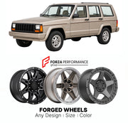 FORGED WHEELS RIMS for JEEP CHEROKEE COUNTRY XJ 1990 - 2001

Custom forged wheels for Jeep Cherokee Country XJ 1990 - 2001. Made-to-order monoblock, 2-piece and 3-piece rims in custom sizes, offsets, colors and finishes with guaranteed fitment.

We manufacture premium quality forged wheels rims for Jeep Cherokee Country XJ 1990 - 2001 in any design, size, color.

THIS WHEEL DESIGN CAN BE CUSTOM-MADE FOR YOUR CAR IN ANY SIZE AND COLOR OPTIONS
Available in monoblock, 2-piece, 3-piece, duoblock, beadlock
3D wh