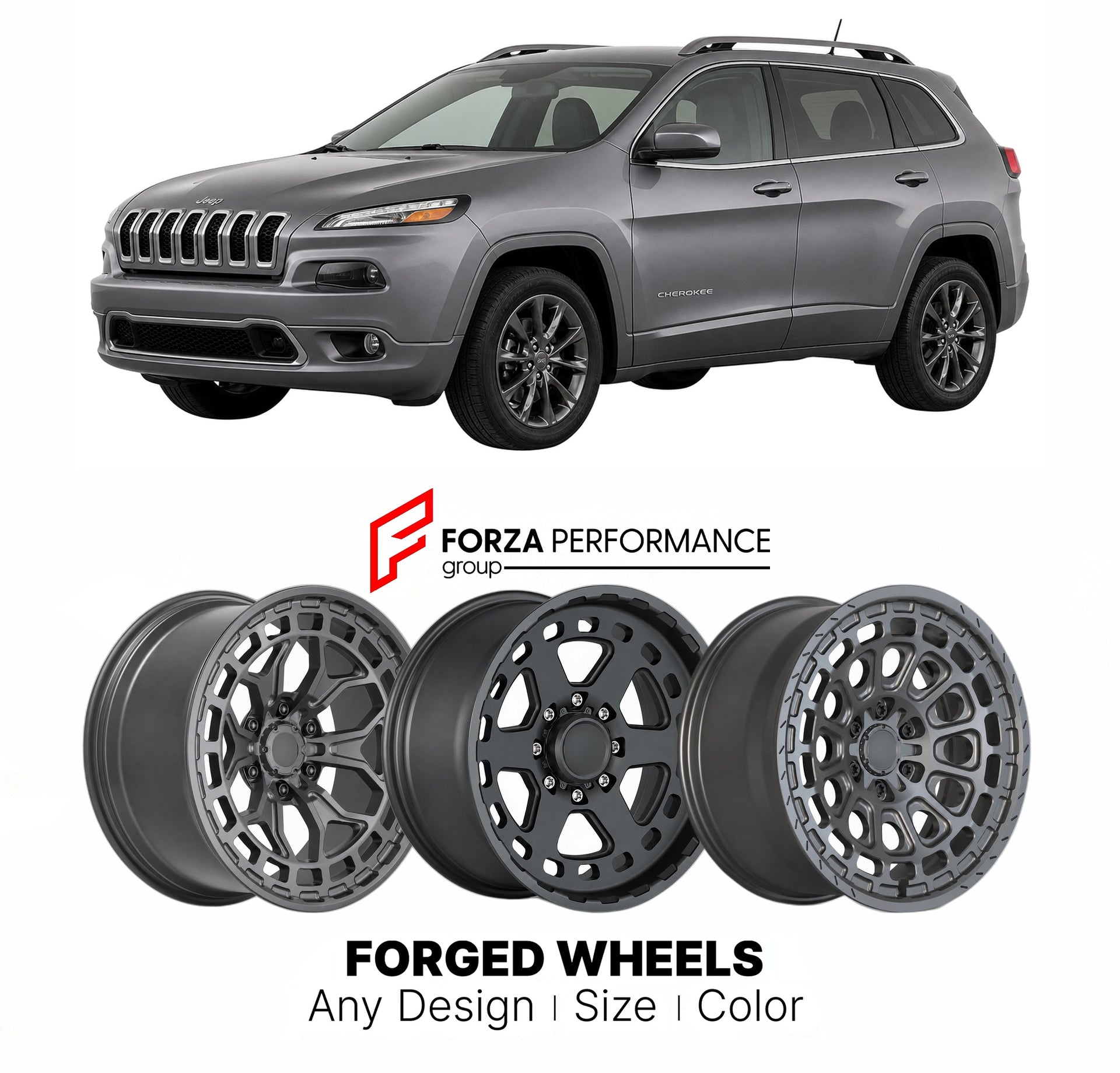 FORGED WHEELS RIMS for JEEP CHEROKEE HIGH ALTITUDE KL 2014 - 2023

Custom forged wheels for Jeep Cherokee High Altitude KL 2014 - 2023. Made-to-order monoblock, 2-piece and 3-piece rims in custom sizes, offsets, colors and finishes with guaranteed fitment.

We manufacture premium quality forged wheels rims for Jeep Cherokee High Altitude KL 2014 - 2023 in any design, size, color.

THIS WHEEL DESIGN CAN BE CUSTOM-MADE FOR YOUR CAR IN ANY SIZE AND COLOR OPTIONS
Available in monoblock, 2-piece, 3-piece, duoblo