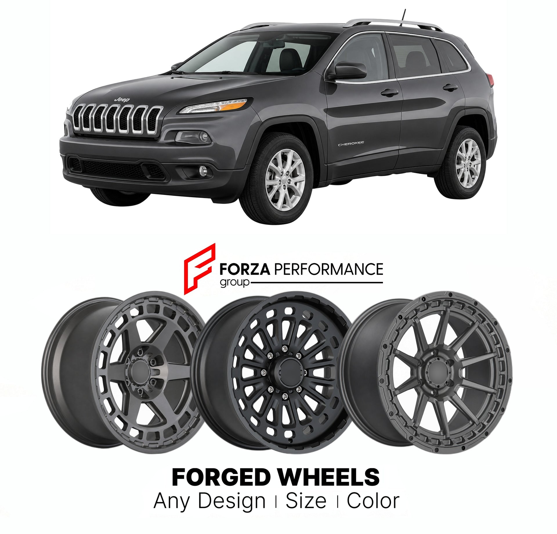 FORGED WHEELS RIMS for JEEP CHEROKEE LATITUDE KL 2014 - 2023

Custom forged wheels for Jeep Cherokee Latitude KL 2014 - 2023. Made-to-order monoblock, 2-piece and 3-piece rims in custom sizes, offsets, colors and finishes with guaranteed fitment.

We manufacture premium quality forged wheels rims for Jeep Cherokee Latitude KL 2014 - 2023 in any design, size, color.

THIS WHEEL DESIGN CAN BE CUSTOM-MADE FOR YOUR CAR IN ANY SIZE AND COLOR OPTIONS
Available in monoblock, 2-piece, 3-piece, duoblock, beadlock
3D