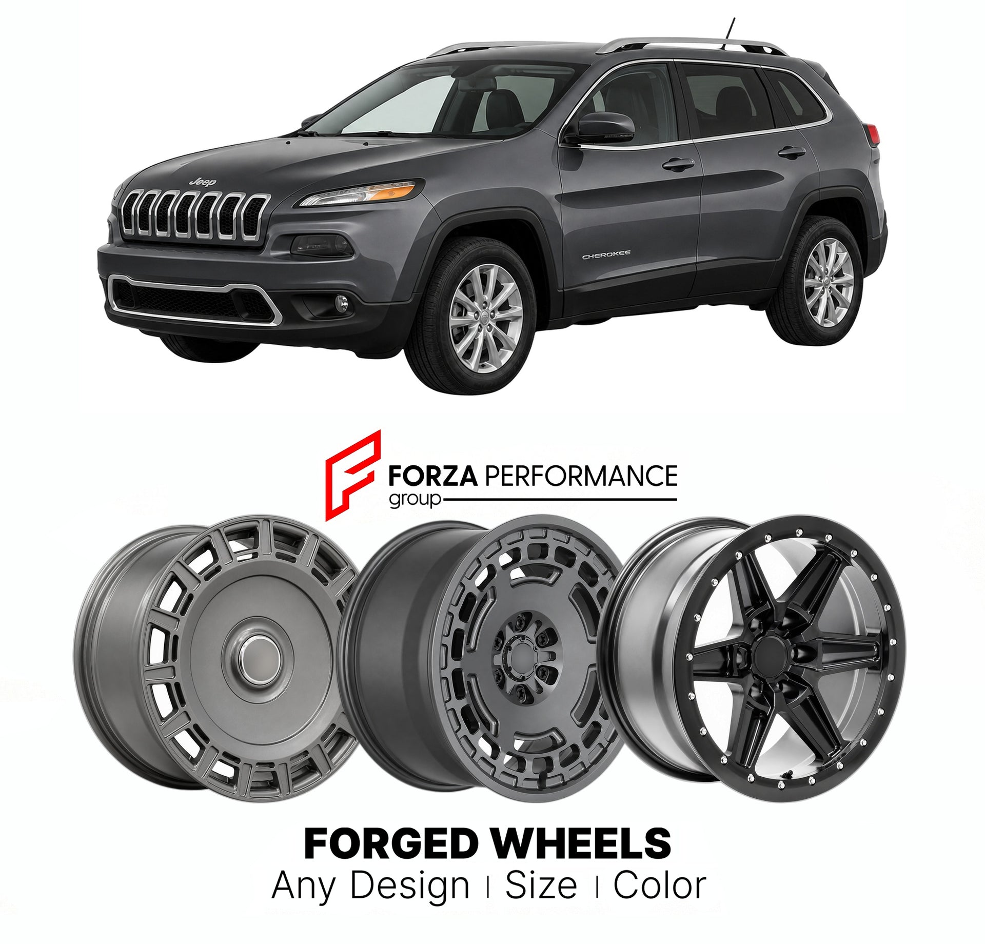 FORGED WHEELS RIMS for JEEP CHEROKEE LIMITED KL 2014 - 2023

Custom forged wheels for Jeep Cherokee Limited KL 2014 - 2023. Made-to-order monoblock, 2-piece and 3-piece rims in custom sizes, offsets, colors and finishes with guaranteed fitment.

We manufacture premium quality forged wheels rims for Jeep Cherokee Limited KL 2014 - 2023 in any design, size, color.

THIS WHEEL DESIGN CAN BE CUSTOM-MADE FOR YOUR CAR IN ANY SIZE AND COLOR OPTIONS
Available in monoblock, 2-piece, 3-piece, duoblock, beadlock
3D wh