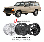 FORGED WHEELS RIMS for JEEP CHEROKEE ORVIS XJ 1990 - 2001

Custom forged wheels for Jeep Cherokee Orvis XJ 1990 - 2001. Made-to-order monoblock, 2-piece and 3-piece rims in custom sizes, offsets, colors and finishes with guaranteed fitment.

We manufacture premium quality forged wheels rims for Jeep Cherokee Orvis XJ 1990 - 2001 in any design, size, color.

THIS WHEEL DESIGN CAN BE CUSTOM-MADE FOR YOUR CAR IN ANY SIZE AND COLOR OPTIONS
Available in monoblock, 2-piece, 3-piece, duoblock, beadlock
3D wheel re