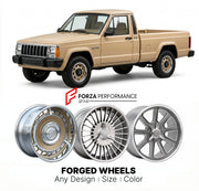 CUSTOM CLASSIC VINTAGE RESTOMOD RETRO OLD SCHOOL FORGED WHEELS RIMS for JEEP COMANCHE 1986 - 1990
Custom forged wheels for classic American muscle cars. Ideal for restomod builds, vintage restorations, and show cars. Deep dish and retro styling available.

We manufacture premium quality forged wheels rims for Jeep Comanche 1986 - 1990 in any design, size, color.

THIS WHEEL DESIGN CAN BE CUSTOM-MADE FOR YOUR CAR IN ANY SIZE AND COLOR OPTIONS
Available in monoblock, 2-piece, 3-piece, duoblock, beadlock
3D wh