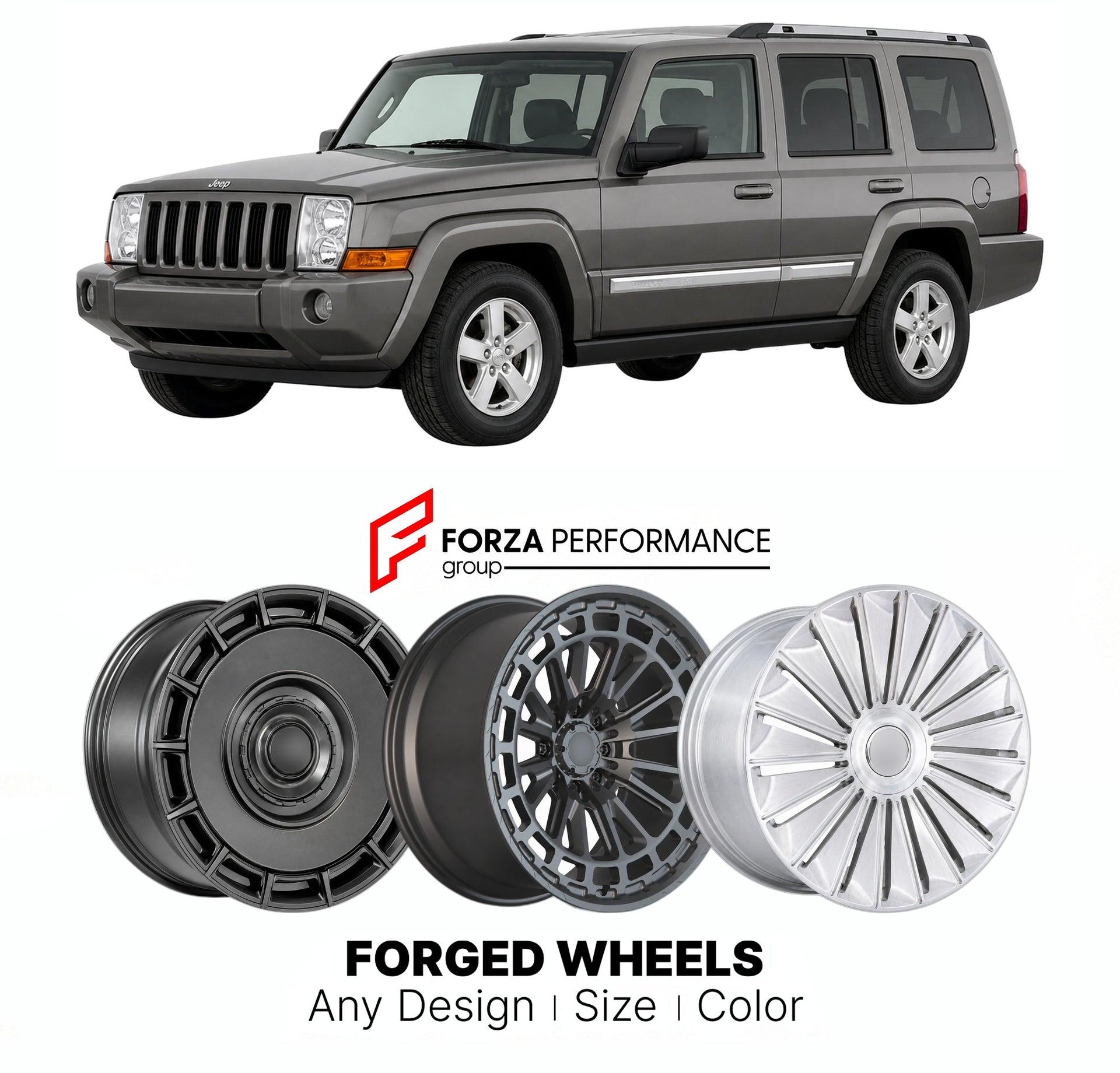 FORGED WHEELS RIMS for JEEP COMMANDER XK 2006 - 2010

Custom forged wheels for Jeep Commander XK 2006 - 2010. Made-to-order monoblock, 2-piece and 3-piece rims in custom sizes, offsets, colors and finishes with guaranteed fitment.

We manufacture premium quality forged wheels rims for Jeep Commander XK 2006 - 2010 in any design, size, color.

THIS WHEEL DESIGN CAN BE CUSTOM-MADE FOR YOUR CAR IN ANY SIZE AND COLOR OPTIONS
Available in monoblock, 2-piece, 3-piece, duoblock, beadlock
3D wheel renderings are pr
