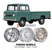 CUSTOM CLASSIC VINTAGE RESTOMOD RETRO OLD SCHOOL FORGED WHEELS RIMS for JEEP FC-150 1959 - 1965
Custom forged wheels for classic American muscle cars. Ideal for restomod builds, vintage restorations, and show cars. Deep dish and retro styling available.

We manufacture premium quality forged wheels rims for Jeep FC-150 1959 - 1965 in any design, size, color.

THIS WHEEL DESIGN CAN BE CUSTOM-MADE FOR YOUR CAR IN ANY SIZE AND COLOR OPTIONS
Available in monoblock, 2-piece, 3-piece, duoblock, beadlock
3D wheel 