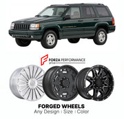 FORGED WHEELS RIMS for JEEP GRAND CHEROKEE 5.9 LIMITED ZJ 1993 - 1998

Custom forged wheels for Jeep Grand Cherokee 5.9 Limited ZJ 1993 - 1998. Made-to-order monoblock, 2-piece and 3-piece rims in custom sizes, offsets, colors and finishes with guaranteed fitment.

We manufacture premium quality forged wheels rims for Jeep Grand Cherokee 5.9 Limited ZJ 1993 - 1998 in any design, size, color.

THIS WHEEL DESIGN CAN BE CUSTOM-MADE FOR YOUR CAR IN ANY SIZE AND COLOR OPTIONS
Available in monoblock, 2-piece, 3-p