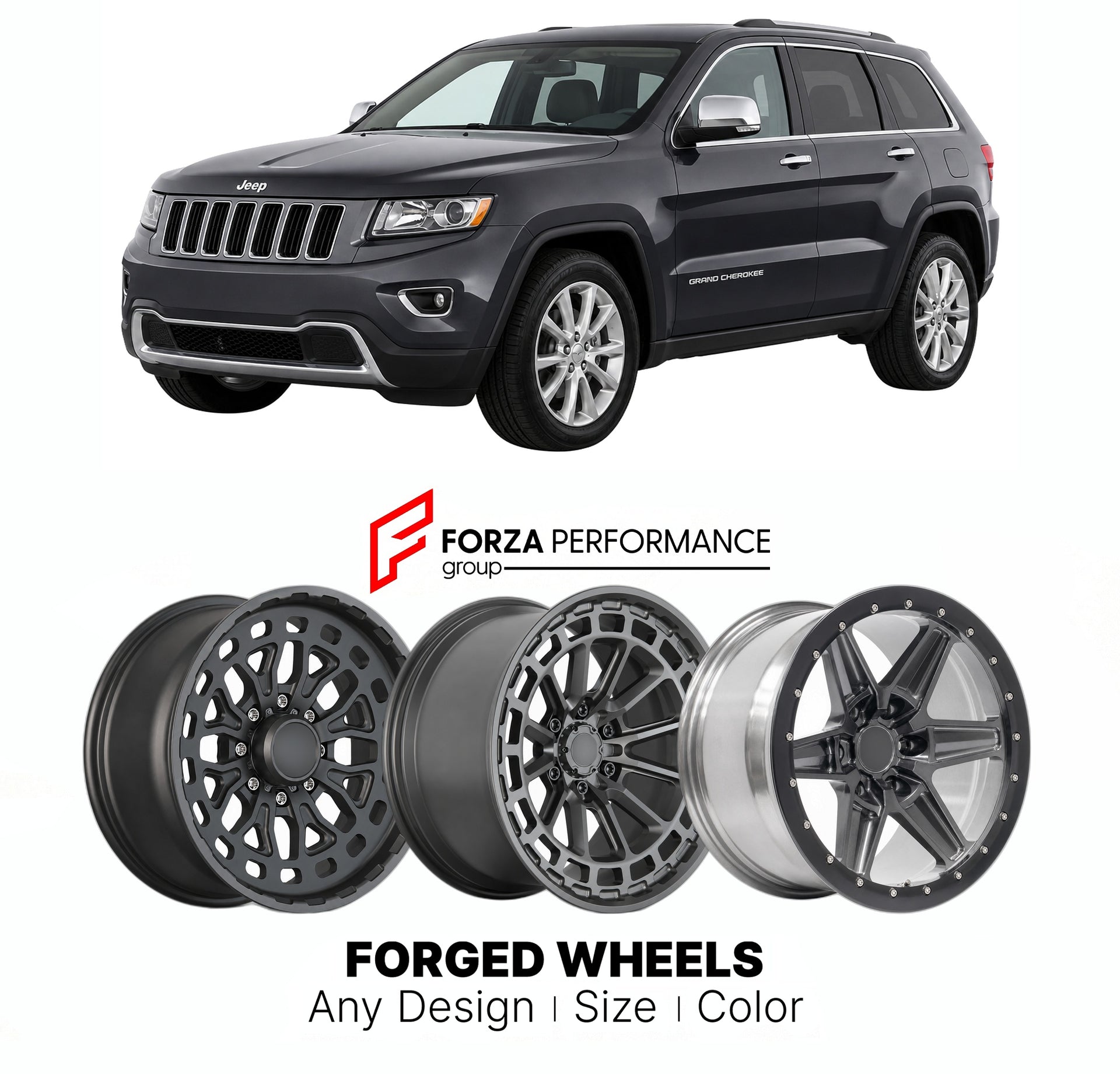 FORGED WHEELS RIMS for JEEP GRAND CHEROKEE HIGH ALTITUDE WK2 2011 - 2021

Custom forged wheels for Jeep Grand Cherokee High Altitude WK2 2011 - 2021. Made-to-order monoblock, 2-piece and 3-piece rims in custom sizes, offsets, colors and finishes with guaranteed fitment.

We manufacture premium quality forged wheels rims for Jeep Grand Cherokee High Altitude WK2 2011 - 2021 in any design, size, color.

THIS WHEEL DESIGN CAN BE CUSTOM-MADE FOR YOUR CAR IN ANY SIZE AND COLOR OPTIONS
Available in monoblock, 2-p
