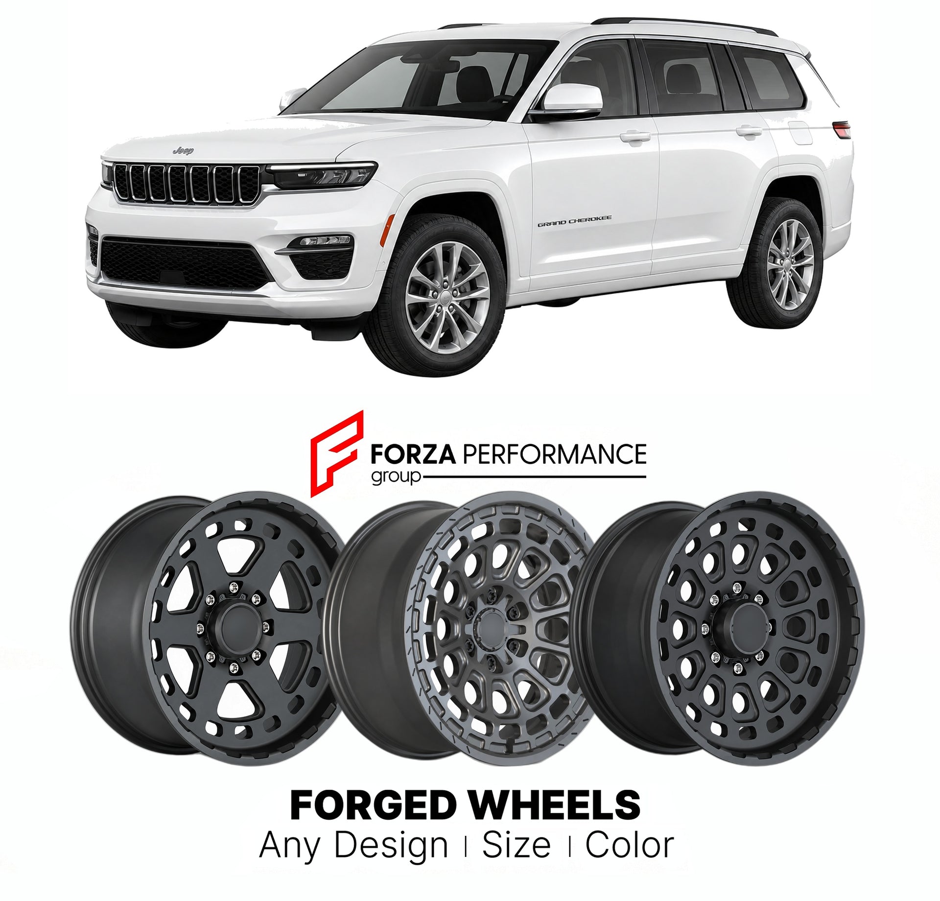 FORGED WHEELS RIMS for JEEP GRAND CHEROKEE L WL 2021+

Custom forged wheels for Jeep Grand Cherokee L WL 2021+. Made-to-order monoblock, 2-piece and 3-piece rims in custom sizes, offsets, colors and finishes with guaranteed fitment.

We manufacture premium quality forged wheels rims for Jeep Grand Cherokee L WL 2021+ in any design, size, color.

THIS WHEEL DESIGN CAN BE CUSTOM-MADE FOR YOUR CAR IN ANY SIZE AND COLOR OPTIONS
Available in monoblock, 2-piece, 3-piece, duoblock, beadlock
3D wheel renderings are