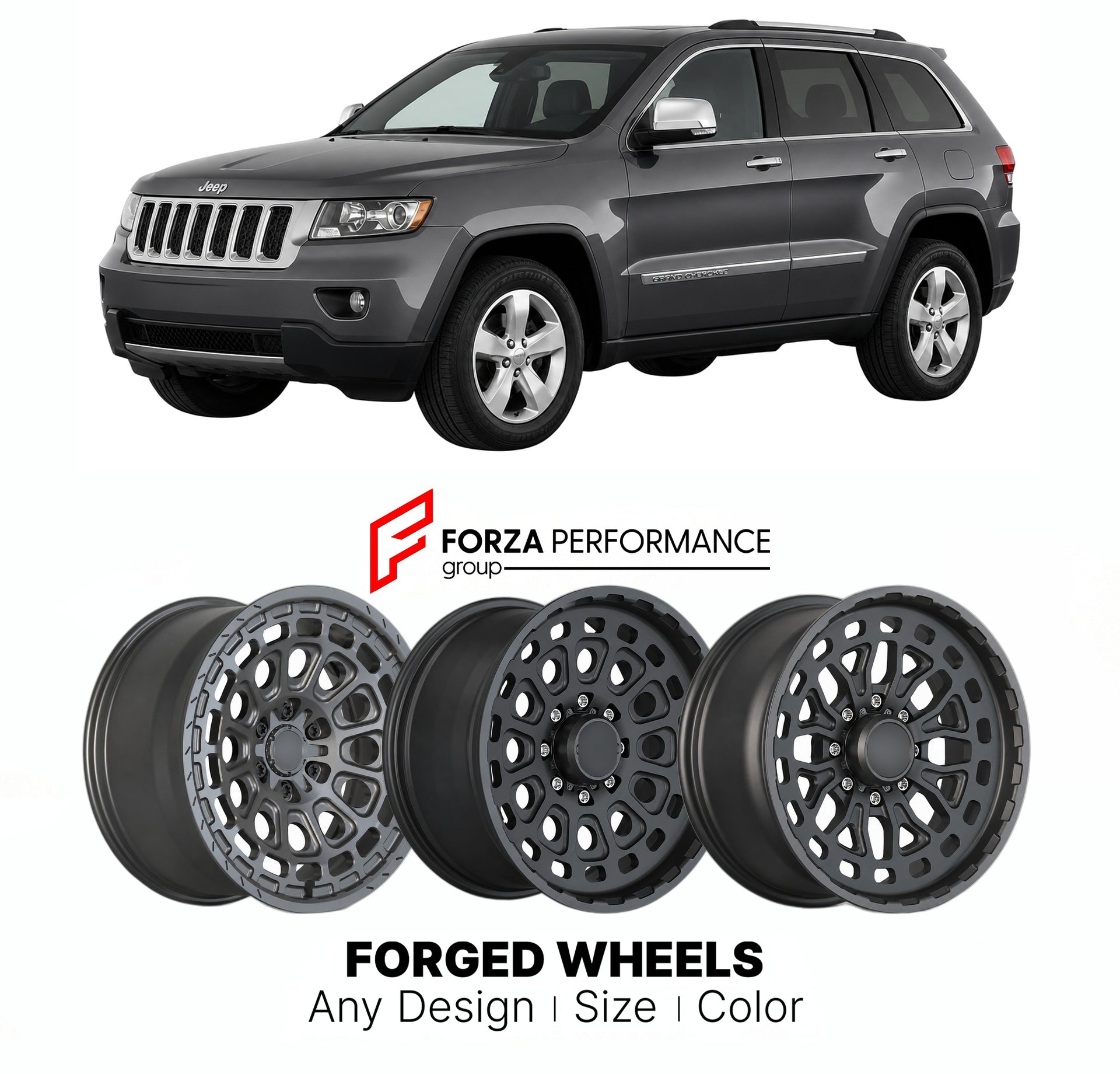 FORGED WHEELS RIMS for JEEP GRAND CHEROKEE LIMITED WK2 2011 - 2021

Custom forged wheels for Jeep Grand Cherokee Limited WK2 2011 - 2021. Made-to-order monoblock, 2-piece and 3-piece rims in custom sizes, offsets, colors and finishes with guaranteed fitment.

We manufacture premium quality forged wheels rims for Jeep Grand Cherokee Limited WK2 2011 - 2021 in any design, size, color.

THIS WHEEL DESIGN CAN BE CUSTOM-MADE FOR YOUR CAR IN ANY SIZE AND COLOR OPTIONS
Available in monoblock, 2-piece, 3-piece, duo