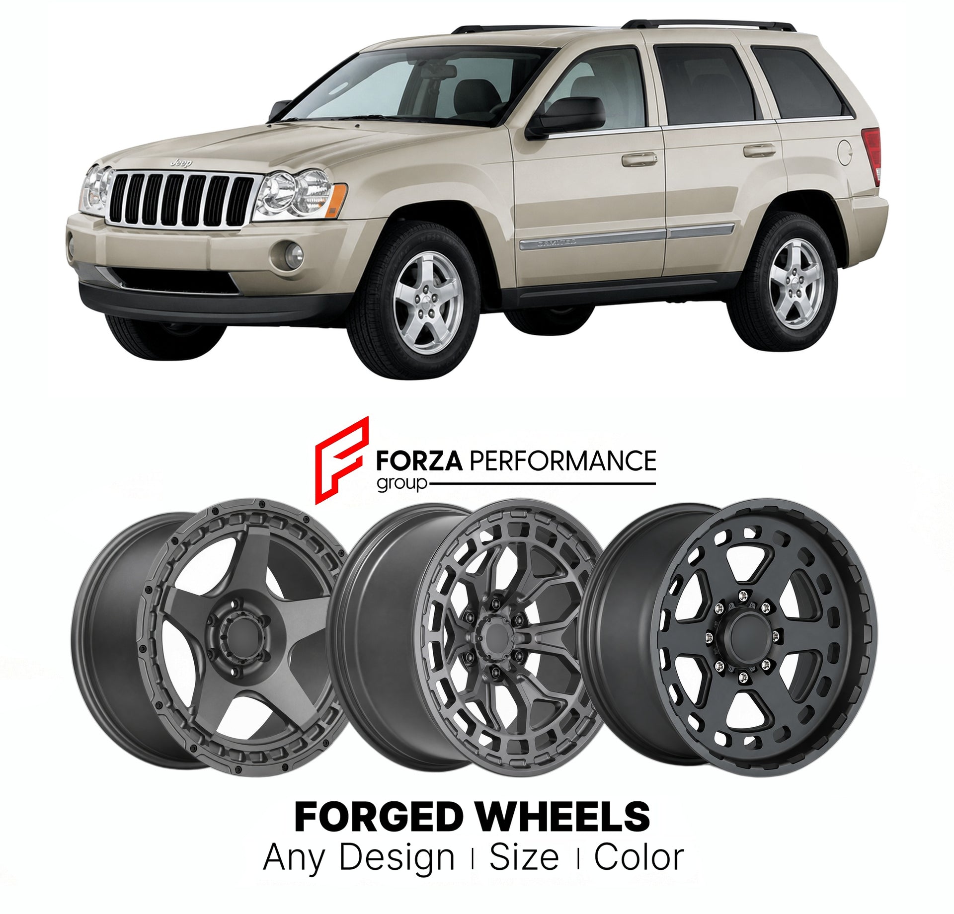 FORGED WHEELS RIMS for JEEP GRAND CHEROKEE LIMITED WK 2005 - 2010

Custom forged wheels for Jeep Grand Cherokee Limited WK 2005 - 2010. Made-to-order monoblock, 2-piece and 3-piece rims in custom sizes, offsets, colors and finishes with guaranteed fitment.

We manufacture premium quality forged wheels rims for Jeep Grand Cherokee Limited WK 2005 - 2010 in any design, size, color.

THIS WHEEL DESIGN CAN BE CUSTOM-MADE FOR YOUR CAR IN ANY SIZE AND COLOR OPTIONS
Available in monoblock, 2-piece, 3-piece, duoblo
