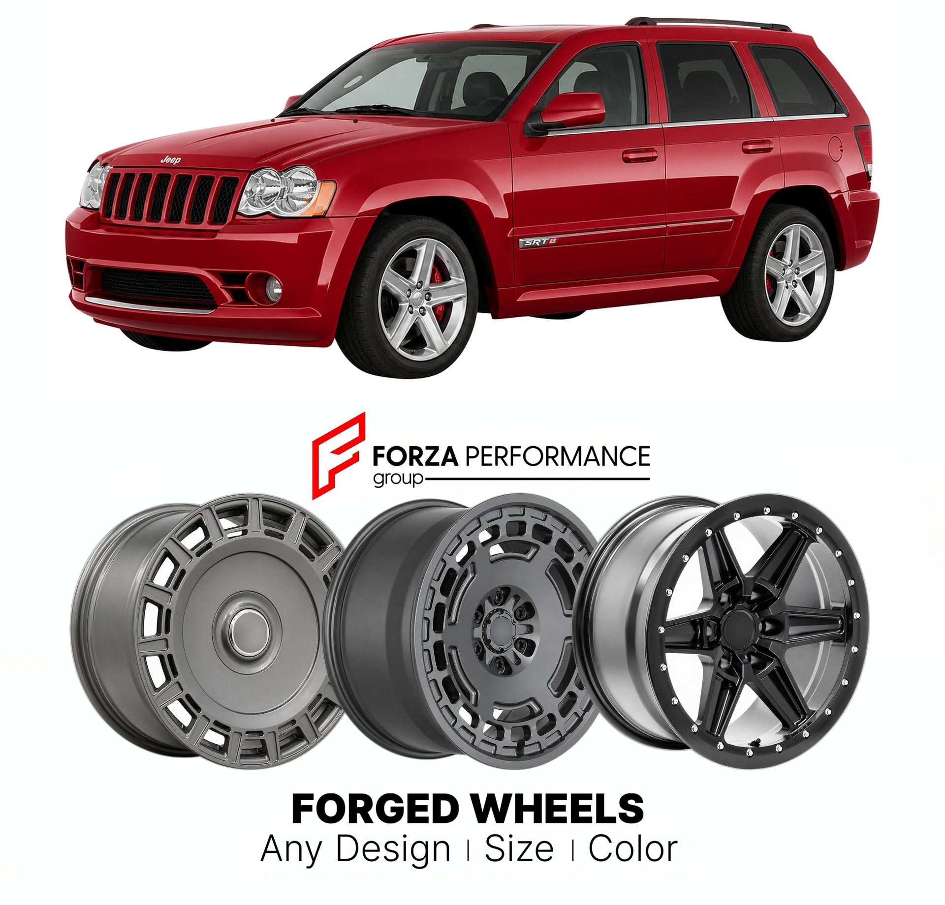 FORGED WHEELS RIMS for JEEP GRAND CHEROKEE SRT8 WK WK2 2006 - 2013

Custom forged wheels for Jeep Grand Cherokee SRT8 WK WK2 2006 - 2013. Made-to-order monoblock, 2-piece and 3-piece rims in custom sizes, offsets, colors and finishes with guaranteed fitment.

We manufacture premium quality forged wheels rims for Jeep Grand Cherokee SRT8 WK WK2 2006 - 2013 in any design, size, color.

THIS WHEEL DESIGN CAN BE CUSTOM-MADE FOR YOUR CAR IN ANY SIZE AND COLOR OPTIONS
Available in monoblock, 2-piece, 3-piece, duo