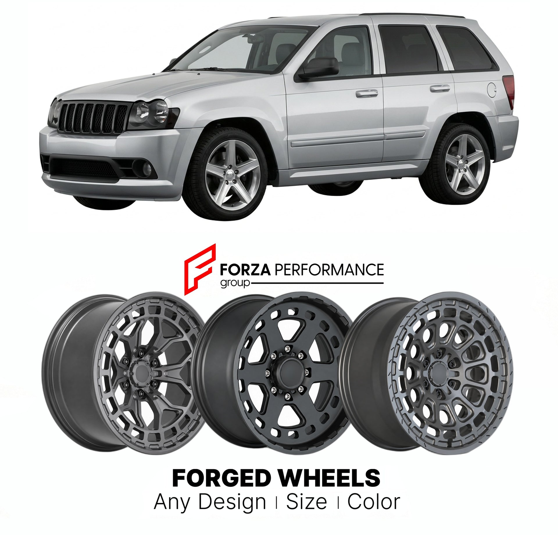FORGED WHEELS RIMS for JEEP GRAND CHEROKEE SRT 2006 - 2024

Custom forged wheels for Jeep Grand Cherokee SRT 2006 - 2024. Made-to-order monoblock, 2-piece and 3-piece rims in custom sizes, offsets, colors and finishes with guaranteed fitment.

We manufacture premium quality forged wheels rims for Jeep Grand Cherokee SRT 2006 - 2024 in any design, size, color.

THIS WHEEL DESIGN CAN BE CUSTOM-MADE FOR YOUR CAR IN ANY SIZE AND COLOR OPTIONS
Available in monoblock, 2-piece, 3-piece, duoblock, beadlock
3D wheel
