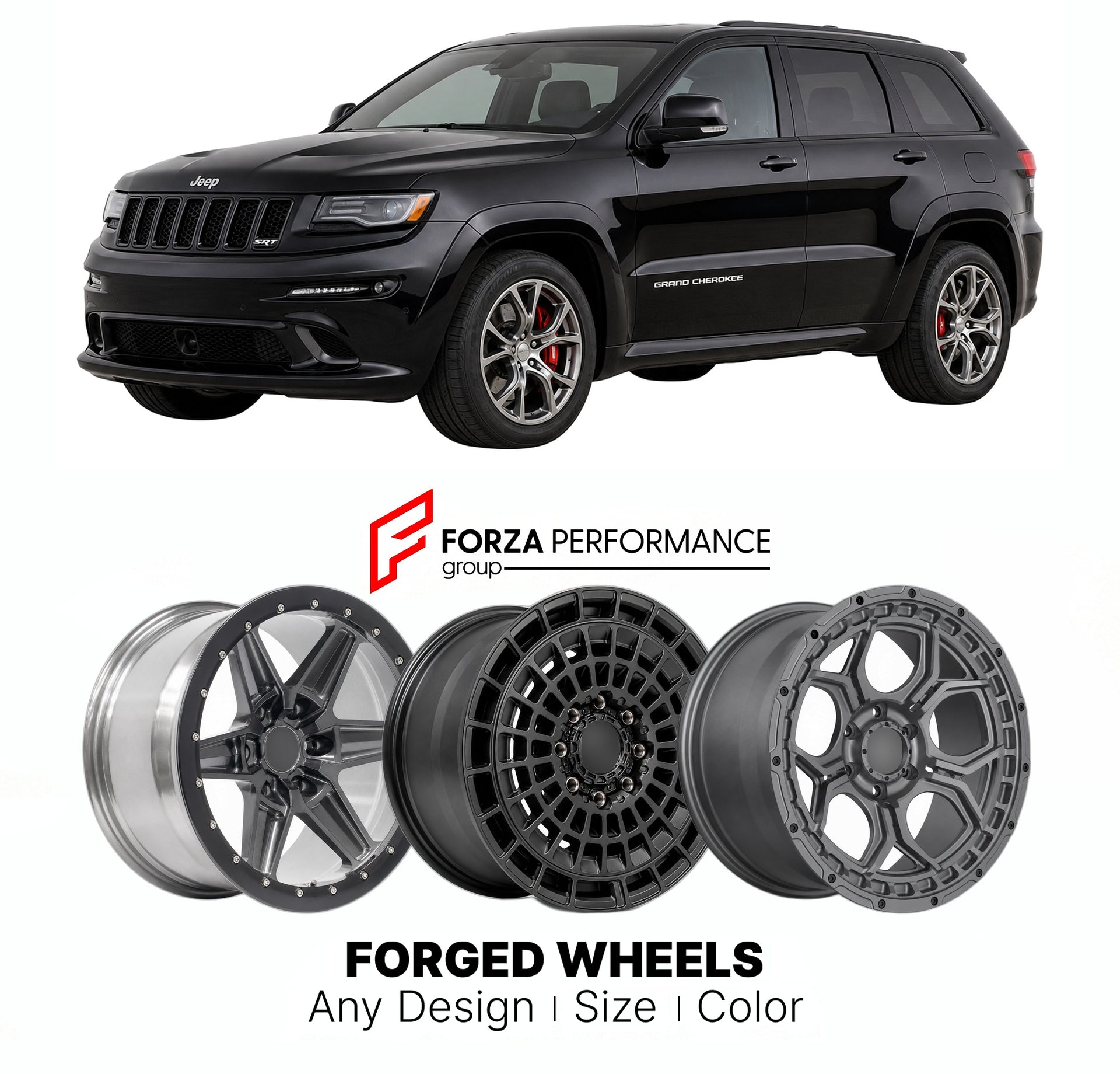 FORGED WHEELS RIMS for JEEP GRAND CHEROKEE SRT WK2 2014 - 2021

Custom forged wheels for Jeep Grand Cherokee SRT WK2 2014 - 2021. Made-to-order monoblock, 2-piece and 3-piece rims in custom sizes, offsets, colors and finishes with guaranteed fitment.

We manufacture premium quality forged wheels rims for Jeep Grand Cherokee SRT WK2 2014 - 2021 in any design, size, color.

THIS WHEEL DESIGN CAN BE CUSTOM-MADE FOR YOUR CAR IN ANY SIZE AND COLOR OPTIONS
Available in monoblock, 2-piece, 3-piece, duoblock, beadl