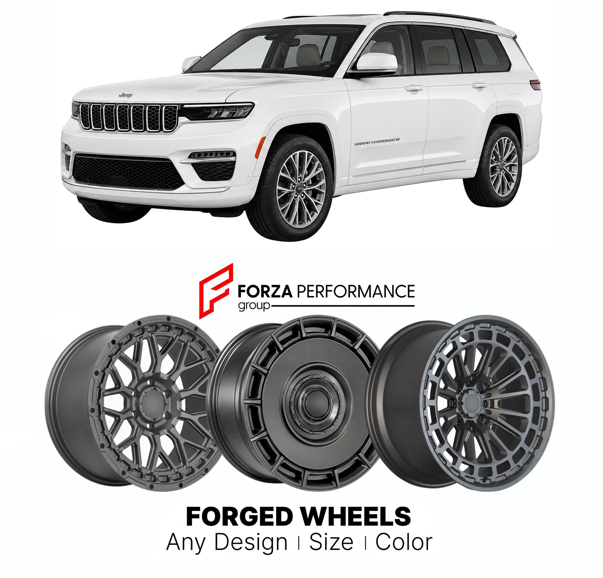 FORGED WHEELS RIMS for JEEP GRAND CHEROKEE SUMMIT WL 2021+

Custom forged wheels for Jeep Grand Cherokee Summit WL 2021+. Made-to-order monoblock, 2-piece and 3-piece rims in custom sizes, offsets, colors and finishes with guaranteed fitment.

We manufacture premium quality forged wheels rims for Jeep Grand Cherokee Summit WL 2021+ in any design, size, color.

THIS WHEEL DESIGN CAN BE CUSTOM-MADE FOR YOUR CAR IN ANY SIZE AND COLOR OPTIONS
Available in monoblock, 2-piece, 3-piece, duoblock, beadlock
3D wheel