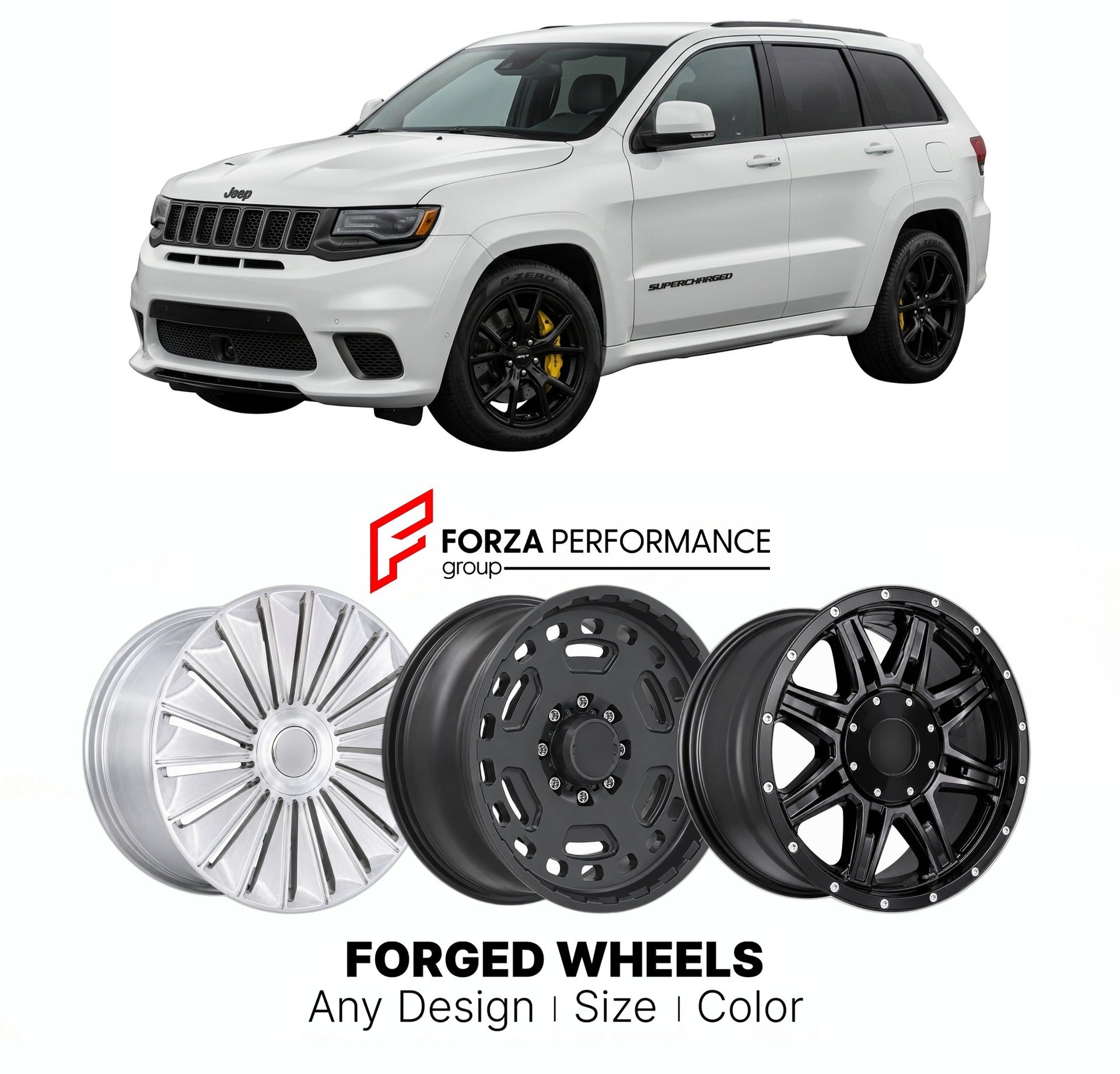 FORGED WHEELS RIMS for JEEP GRAND CHEROKEE TRACKHAWK 2018 - 2024

Custom forged wheels for Jeep Grand Cherokee Trackhawk 2018 - 2024. Made-to-order monoblock, 2-piece and 3-piece rims in custom sizes, offsets, colors and finishes with guaranteed fitment.

We manufacture premium quality forged wheels rims for Jeep Grand Cherokee Trackhawk 2018 - 2024 in any design, size, color.

THIS WHEEL DESIGN CAN BE CUSTOM-MADE FOR YOUR CAR IN ANY SIZE AND COLOR OPTIONS
Available in monoblock, 2-piece, 3-piece, duoblock,