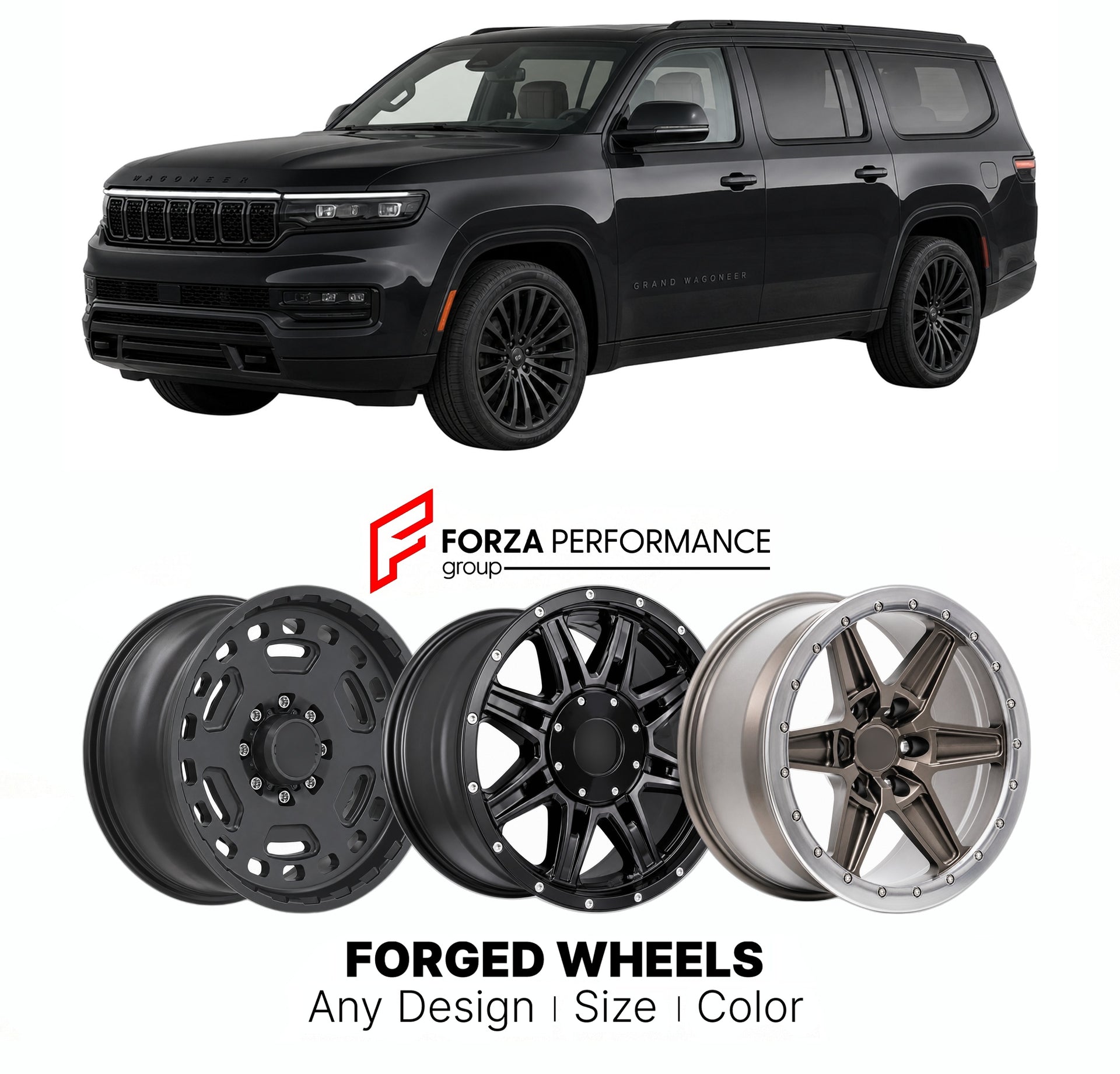FORGED WHEELS RIMS for JEEP GRAND WAGONEER OBSIDIAN WS 2022+

Custom forged wheels for Jeep Grand Wagoneer Obsidian WS 2022+. Made-to-order monoblock, 2-piece and 3-piece rims in custom sizes, offsets, colors and finishes with guaranteed fitment.

We manufacture premium quality forged wheels rims for Jeep Grand Wagoneer Obsidian WS 2022+ in any design, size, color.

THIS WHEEL DESIGN CAN BE CUSTOM-MADE FOR YOUR CAR IN ANY SIZE AND COLOR OPTIONS
Available in monoblock, 2-piece, 3-piece, duoblock, beadlock
3D