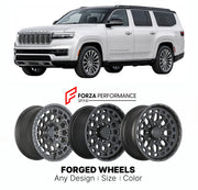 FORGED WHEELS RIMS for JEEP GRAND WAGONEER SERIES II WS 2022+

Custom forged wheels for Jeep Grand Wagoneer Series II WS 2022+. Made-to-order monoblock, 2-piece and 3-piece rims in custom sizes, offsets, colors and finishes with guaranteed fitment.

We manufacture premium quality forged wheels rims for Jeep Grand Wagoneer Series II WS 2022+ in any design, size, color.

THIS WHEEL DESIGN CAN BE CUSTOM-MADE FOR YOUR CAR IN ANY SIZE AND COLOR OPTIONS
Available in monoblock, 2-piece, 3-piece, duoblock, beadlock