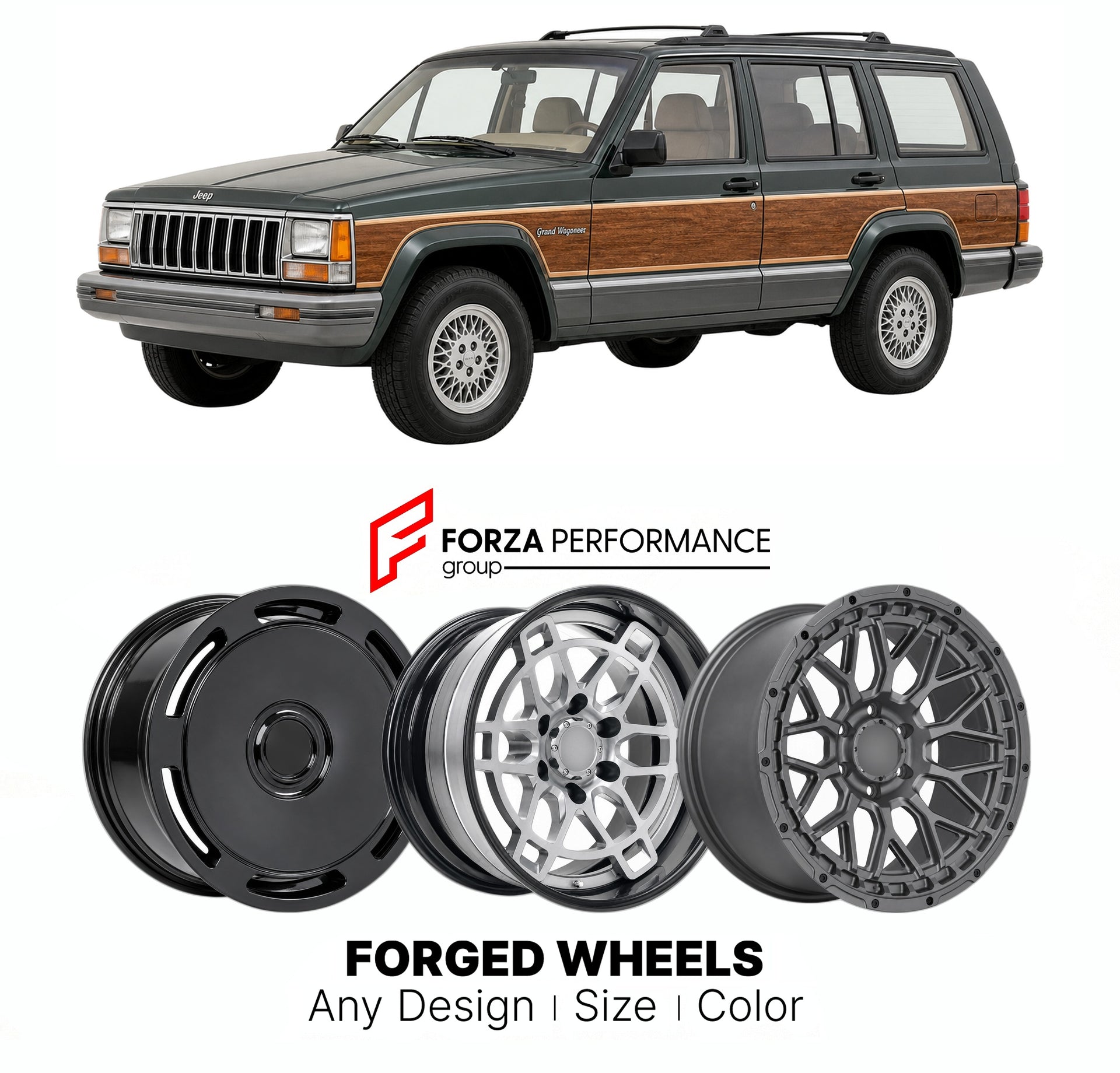 FORGED WHEELS RIMS for JEEP GRAND WAGONEER ZJ 1993 - 1993

Custom forged wheels for Jeep Grand Wagoneer ZJ 1993 - 1993. Made-to-order monoblock, 2-piece and 3-piece rims in custom sizes, offsets, colors and finishes with guaranteed fitment.

We manufacture premium quality forged wheels rims for Jeep Grand Wagoneer ZJ 1993 - 1993 in any design, size, color.

THIS WHEEL DESIGN CAN BE CUSTOM-MADE FOR YOUR CAR IN ANY SIZE AND COLOR OPTIONS
Available in monoblock, 2-piece, 3-piece, duoblock, beadlock
3D wheel re