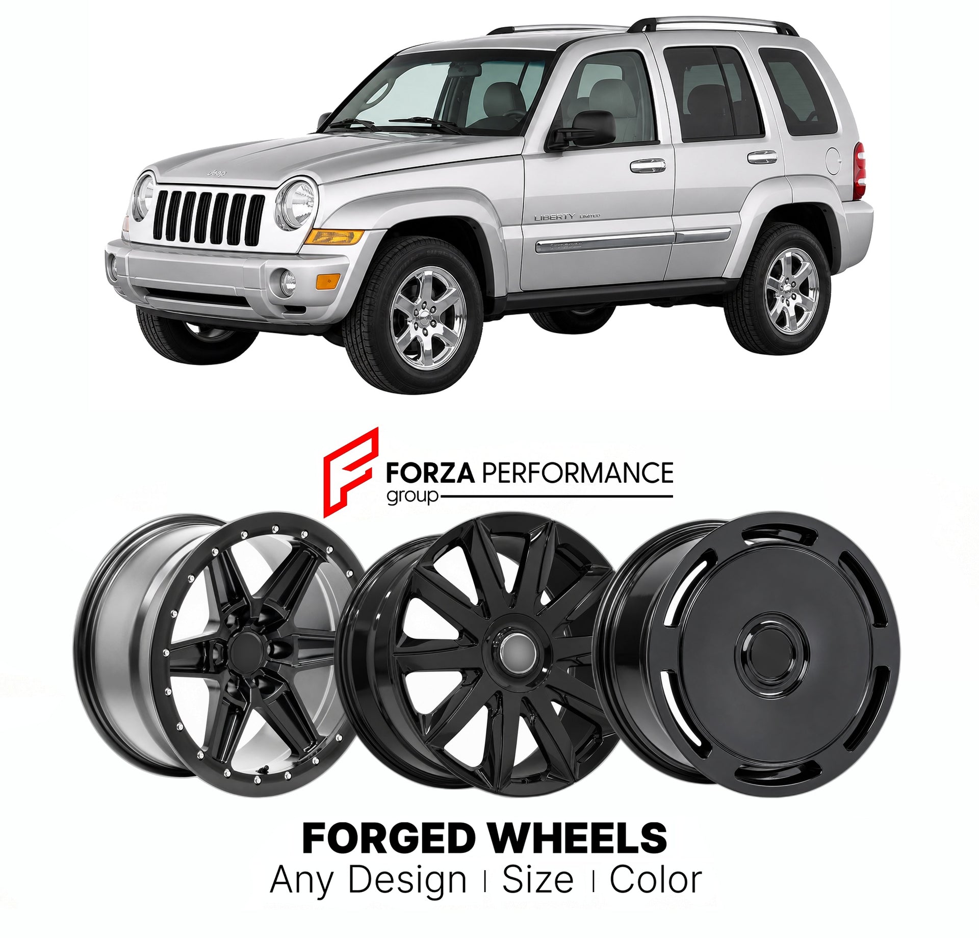 FORGED WHEELS RIMS for JEEP LIBERTY LIMITED KJ KK 2002 - 2012

Custom forged wheels for Jeep Liberty Limited KJ KK 2002 - 2012. Made-to-order monoblock, 2-piece and 3-piece rims in custom sizes, offsets, colors and finishes with guaranteed fitment.

We manufacture premium quality forged wheels rims for Jeep Liberty Limited KJ KK 2002 - 2012 in any design, size, color.

THIS WHEEL DESIGN CAN BE CUSTOM-MADE FOR YOUR CAR IN ANY SIZE AND COLOR OPTIONS
Available in monoblock, 2-piece, 3-piece, duoblock, beadlock