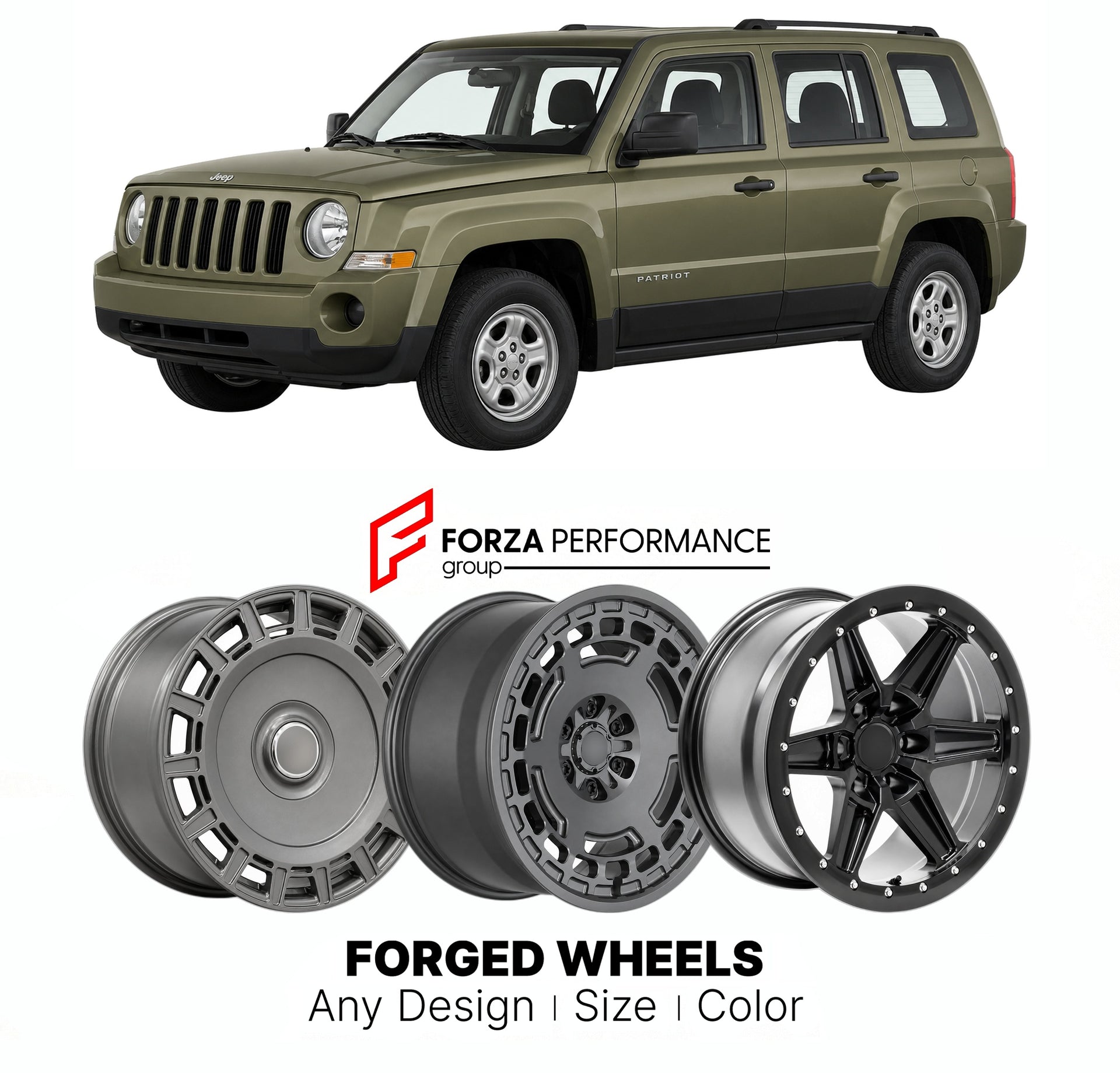 FORGED WHEELS RIMS for JEEP PATRIOT SPORT MK 2007 - 2017

Custom forged wheels for Jeep Patriot Sport MK 2007 - 2017. Made-to-order monoblock, 2-piece and 3-piece rims in custom sizes, offsets, colors and finishes with guaranteed fitment.

We manufacture premium quality forged wheels rims for Jeep Patriot Sport MK 2007 - 2017 in any design, size, color.

THIS WHEEL DESIGN CAN BE CUSTOM-MADE FOR YOUR CAR IN ANY SIZE AND COLOR OPTIONS
Available in monoblock, 2-piece, 3-piece, duoblock, beadlock
3D wheel rende